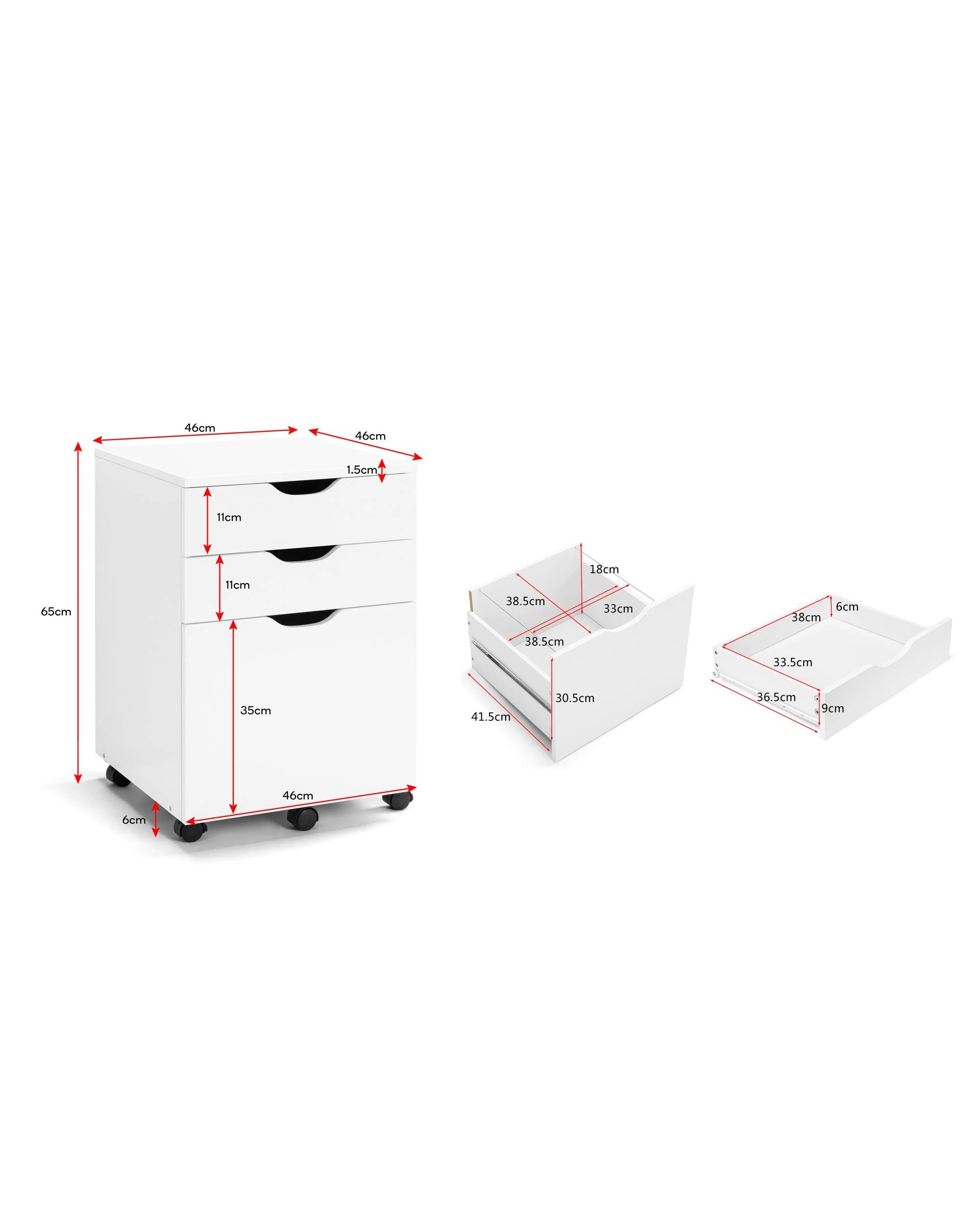 8 Kodu Belle Filing Cabinet Storage 3 Drawers Home Office Mobile Pedestal - White, 8 of 8