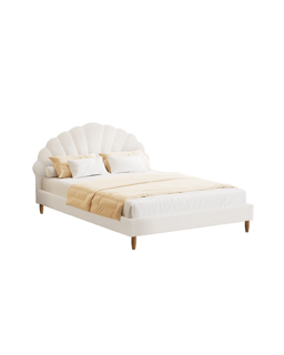 Oikiture Double Bed Frame Scallop-shape Bedhead Boucle- W