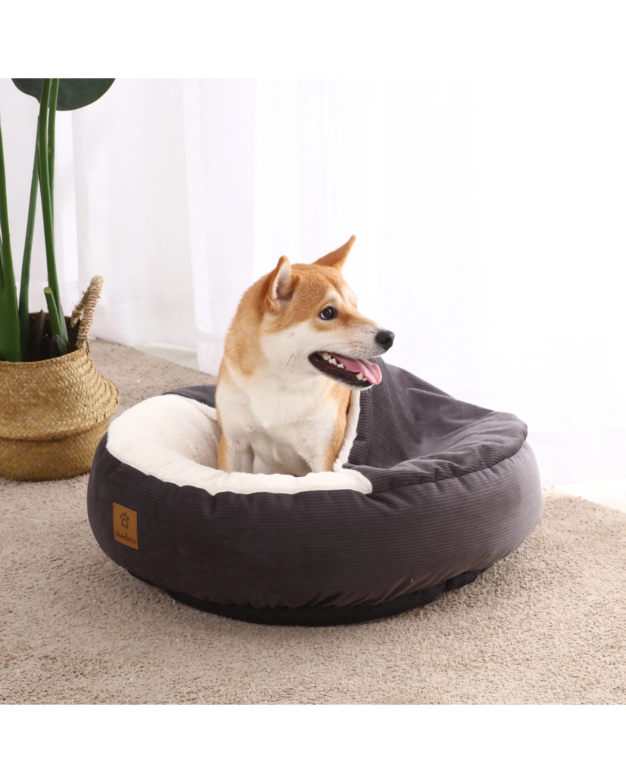 9 Charlie's Snookie Hooded Corduroy Calming Dog Bed Medium - Charcoal, 9 of 9