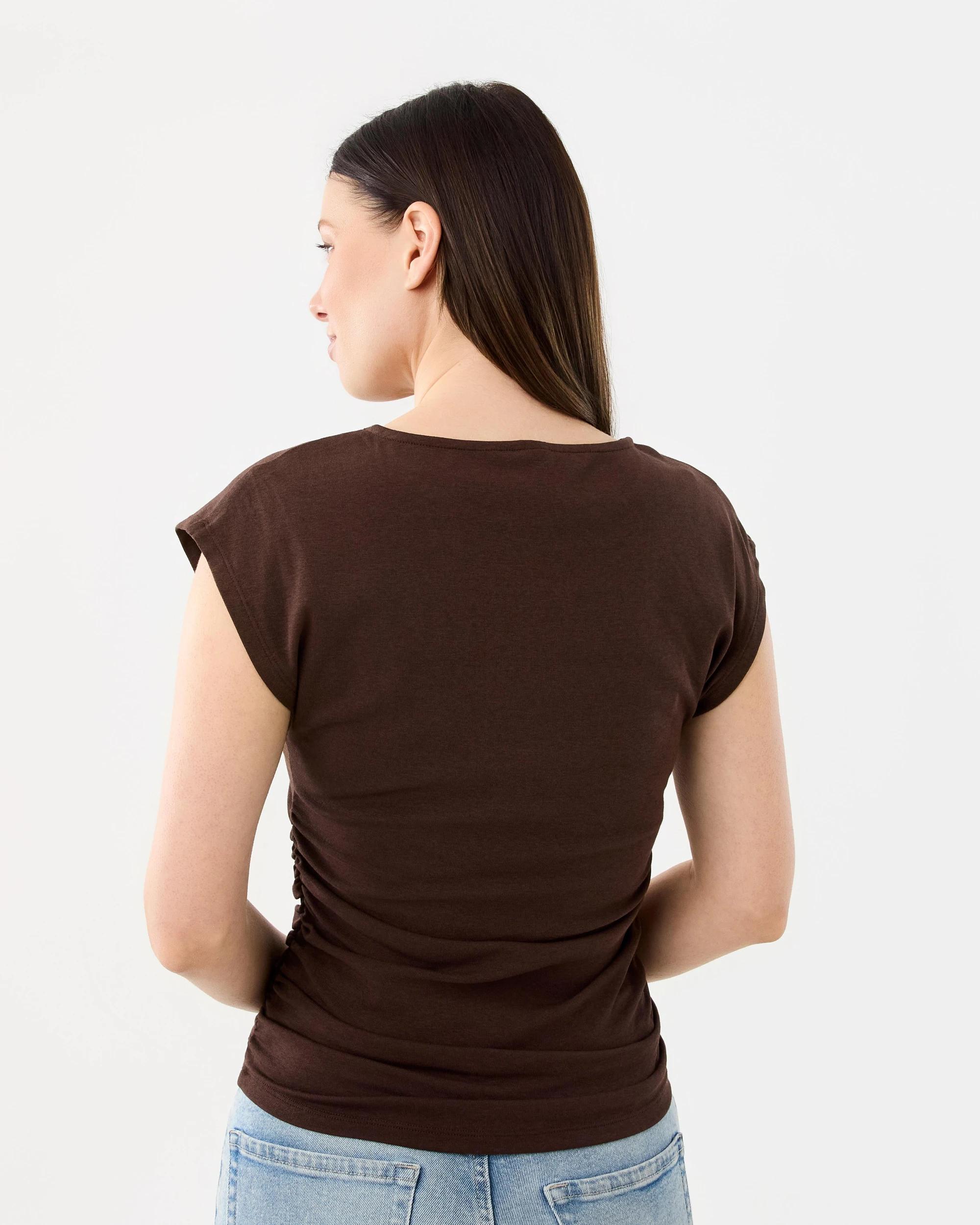 3 Drop Shoulder Ruched Top Melt Brown, 3 of 6
