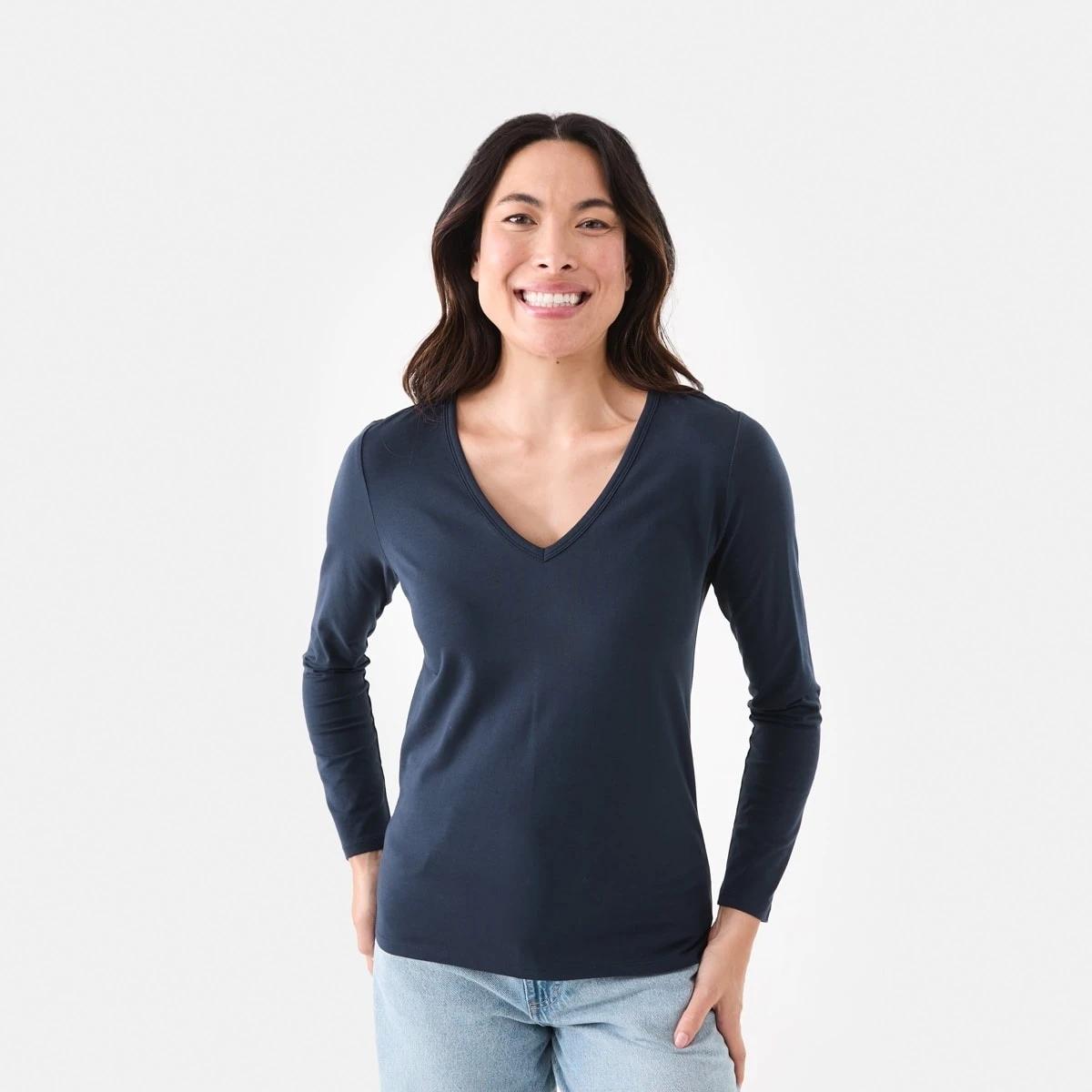1 Long Sleeve Stretch V-Neck T-shirt Navy Blaze, 1 of 5