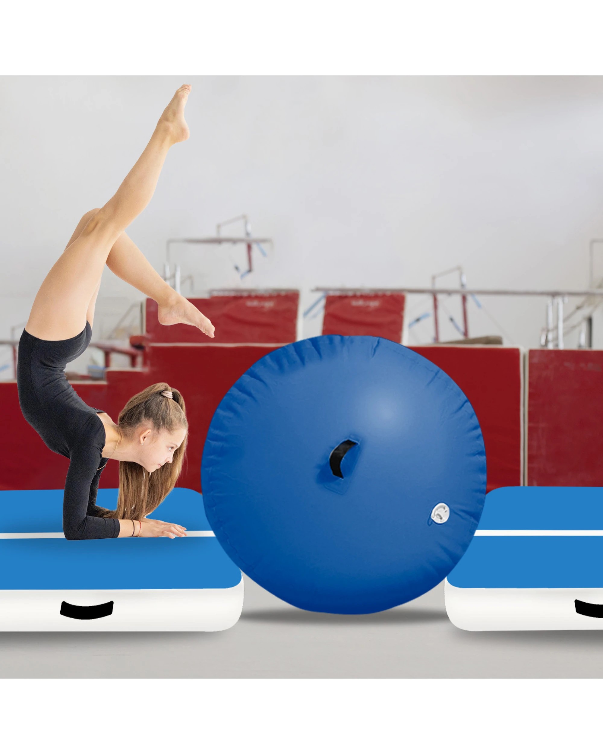 5 Powertrain 120cm x 75cm Inflatable Air Barrel Exercise Roller Gymnastics Training Aid - Blue, 5 of 5