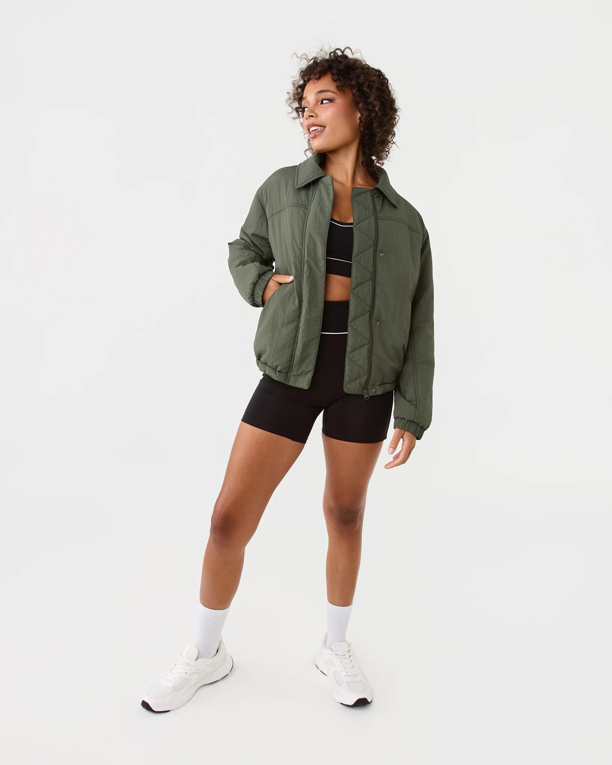 2 Active Womens Zip Through Sports Bomber Jacket Cargo Grn, 2 of 10