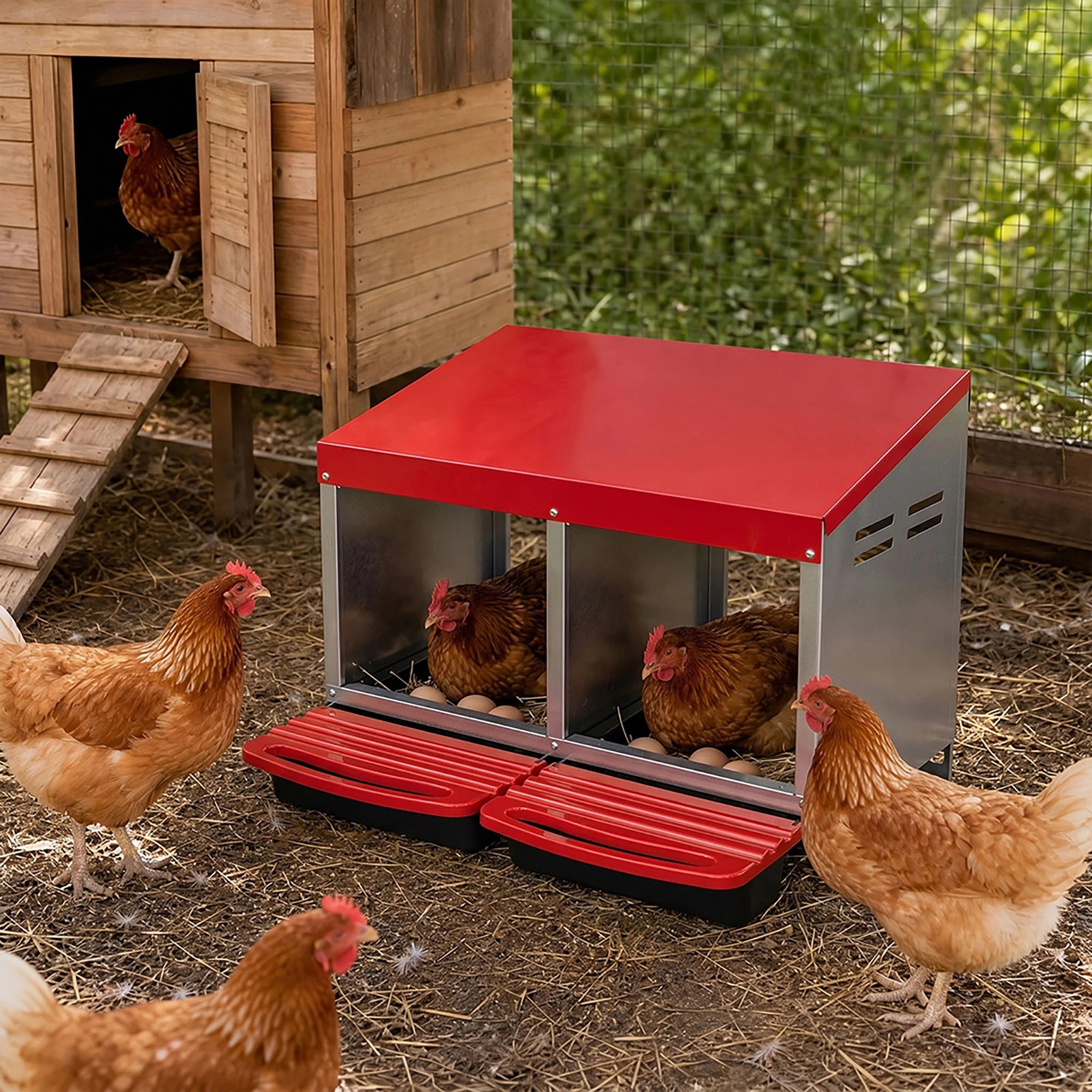 7 Pawz Chicken Nesting Boxes 2 Hole for Rolling Egg Collectio Inside Outside, 7 of 8