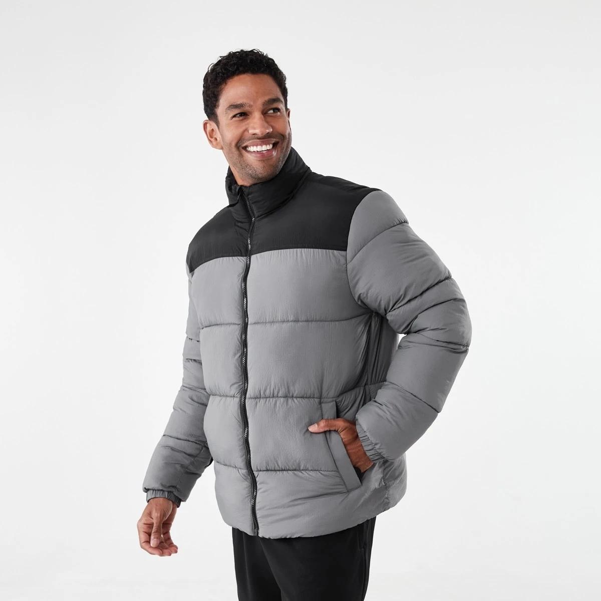 3 Active Mens Outdoor Funnel Contrast Puffer Jacket Quietshade, 3 of 7