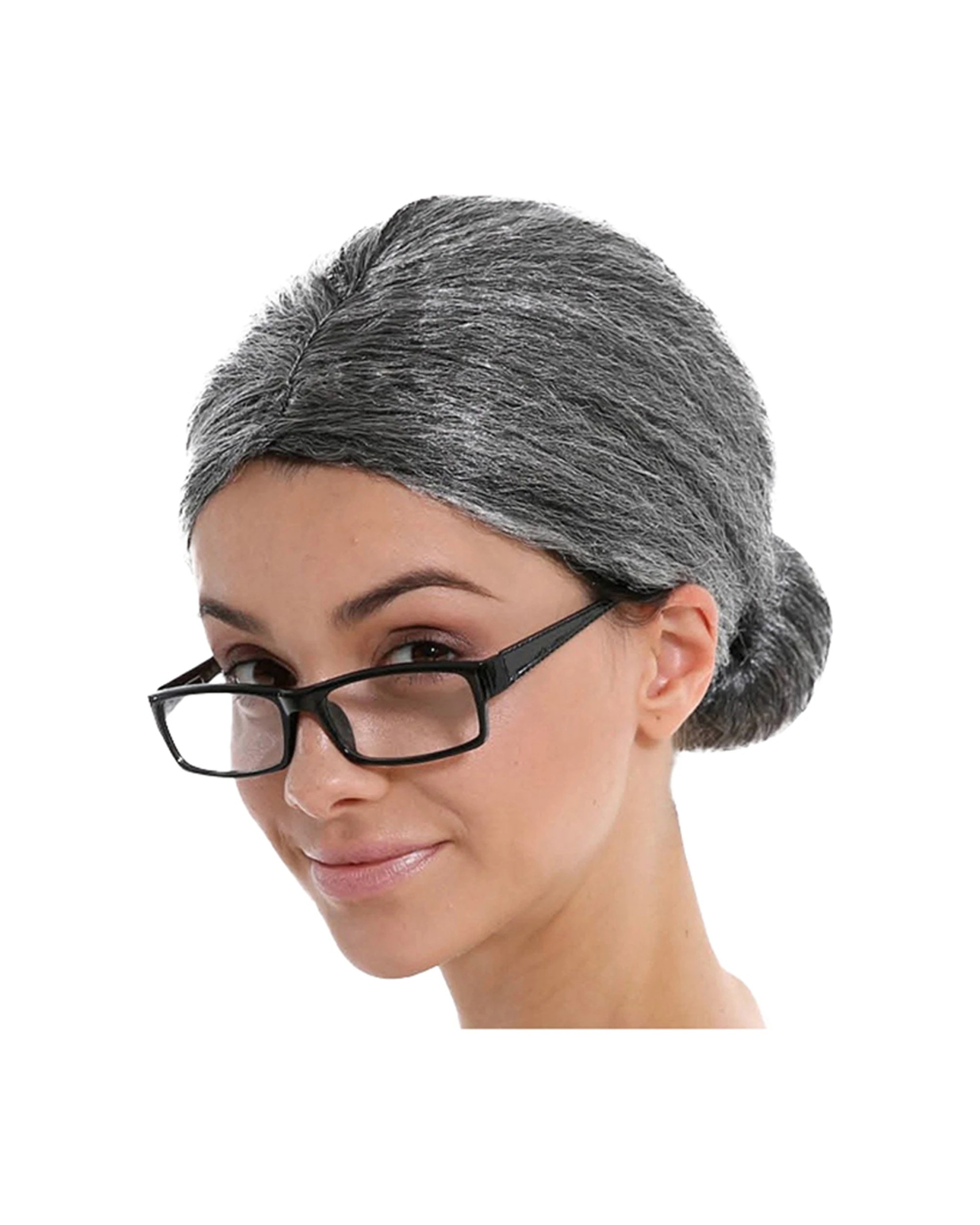 1 JD Party Grandma Low Bun Wig Styled Synthetic Costume Accessory - Grey, 1 of 1