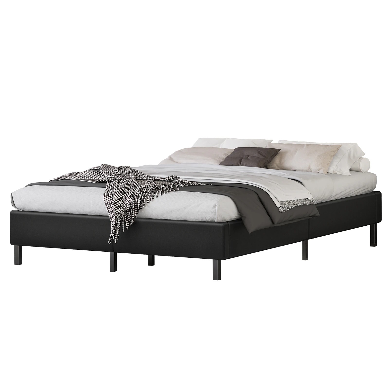1 Alfordson Bed Frame Double Size Mattress Base Foundation Leather Basel - Black, 1 of 10
