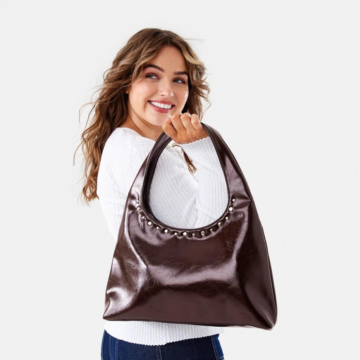 8 Stud Shoulder Bag Choc Plum, 8 of 10