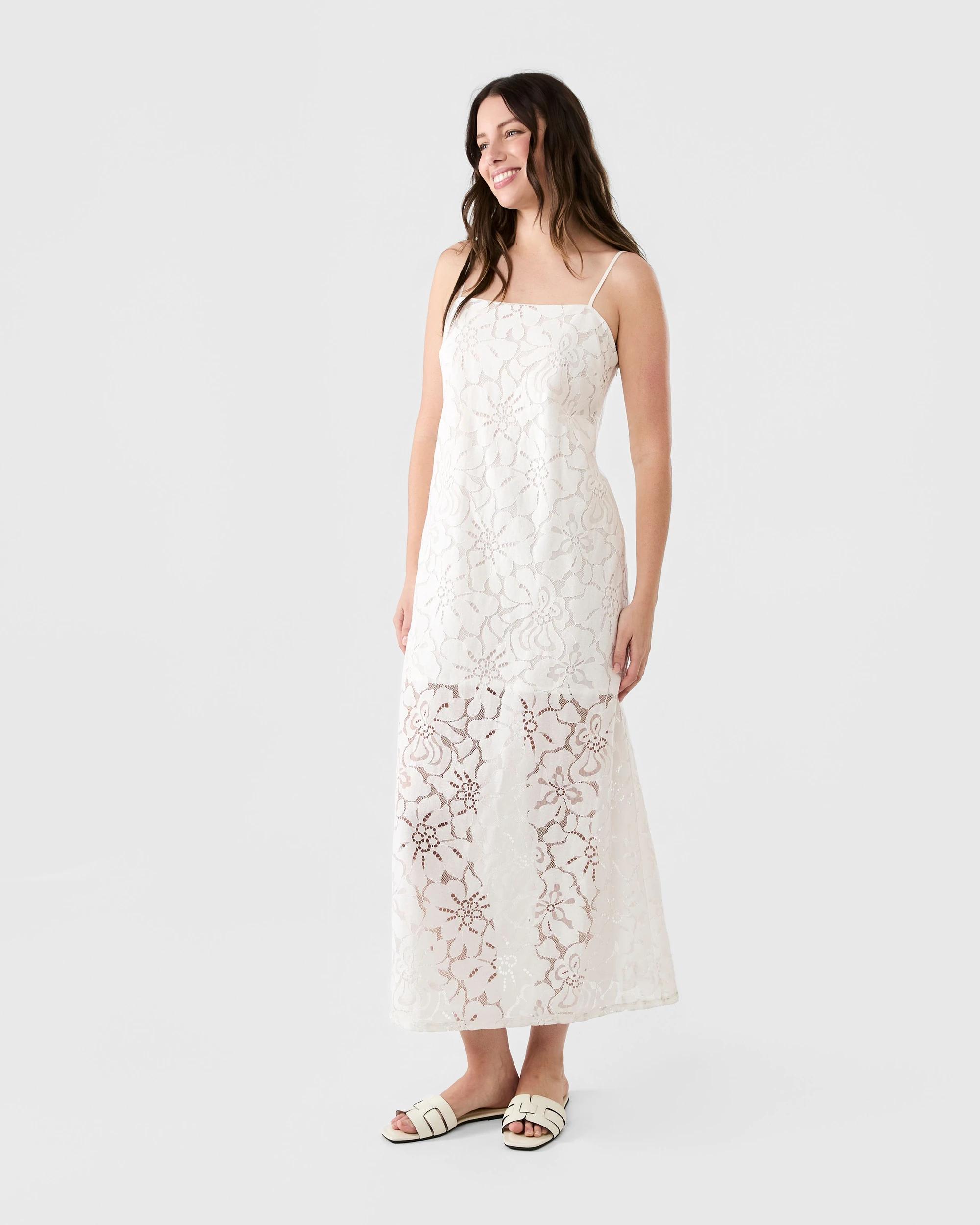 2 Sleeveless Lace Square Neck Maxi Dress Cld White, 2 of 6