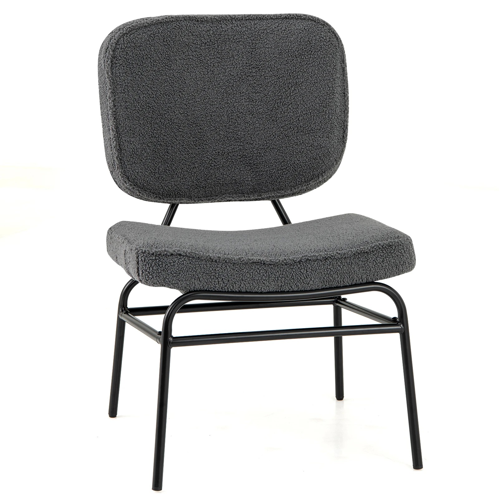 1 Costway Upholstered Chair Metal Structure Chair Reading Lounge Chair w/ Sponge Pad - Grey, 1 of 5