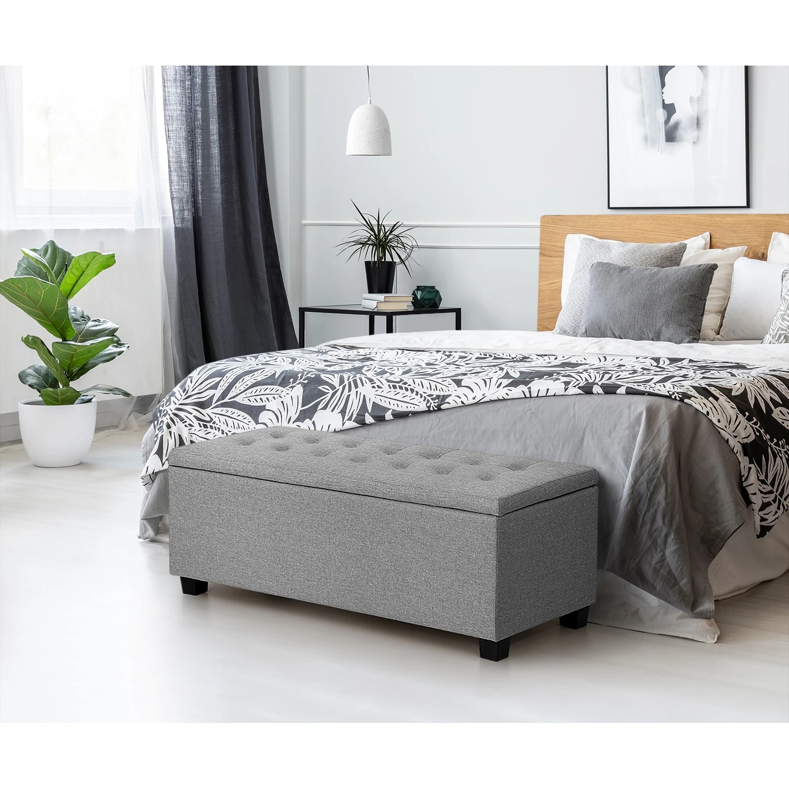 7 Oikiture Storage Ottoman Blanket Box Faux Linen Chest Toy Foot Stool Large
 - Grey, 7 of 10