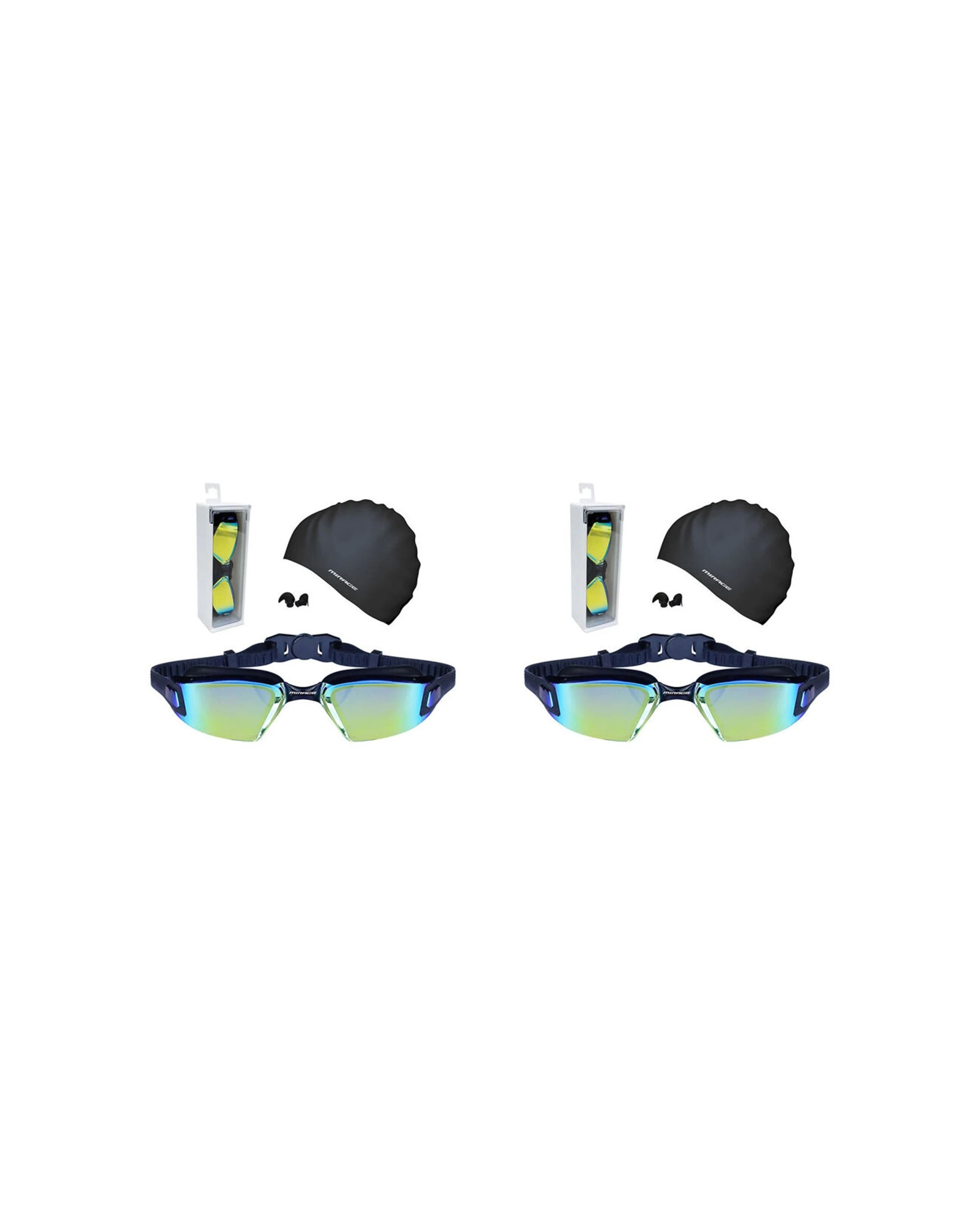 1 Mirage 2PK Lane Master Adult Performance Goggles Swim Cap Ear Plugs Pack - Black, 1 of 2