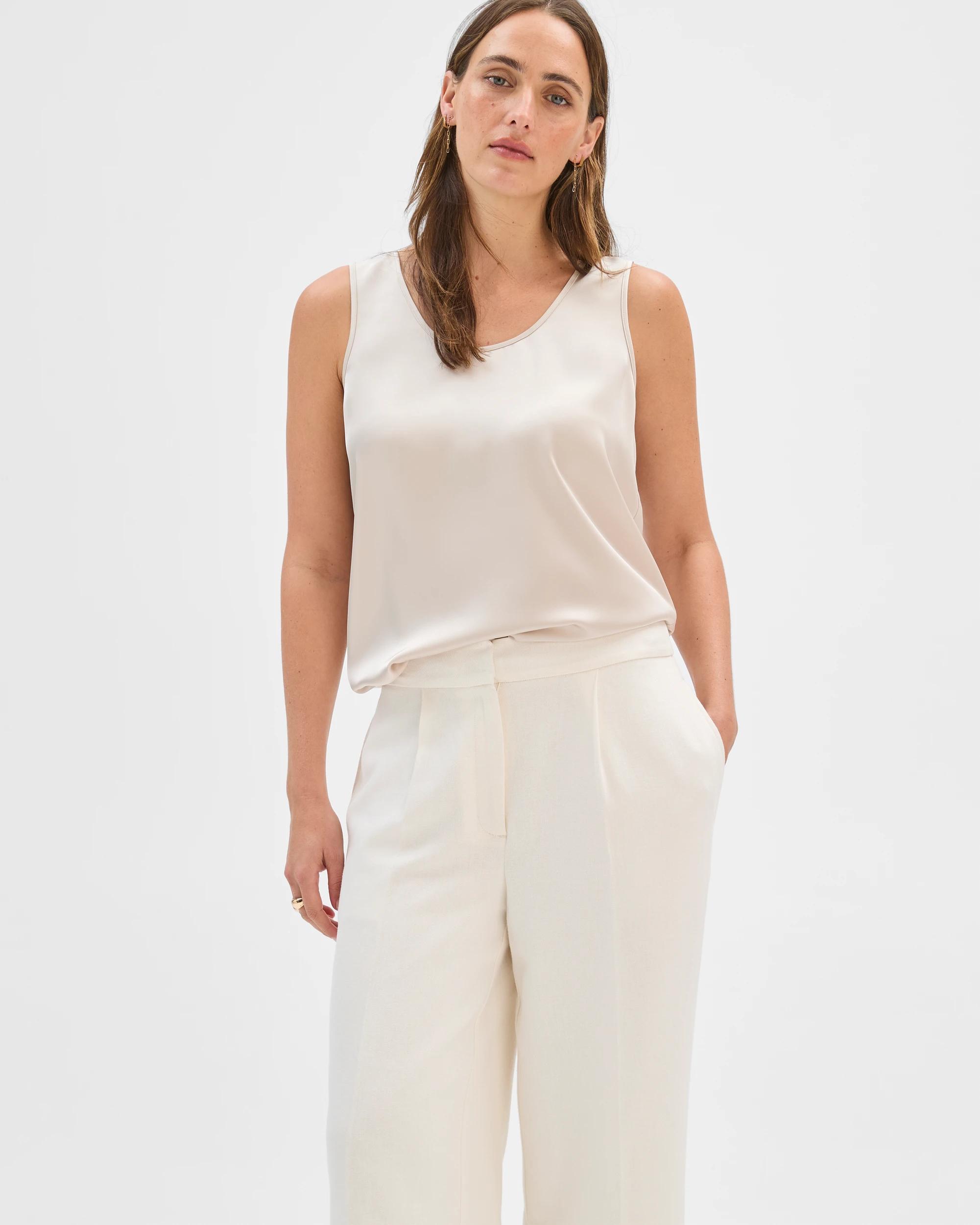 5 Preview European Linen Blend Tailored Wide Leg Pants CLOUD DANCER, 5 of 7