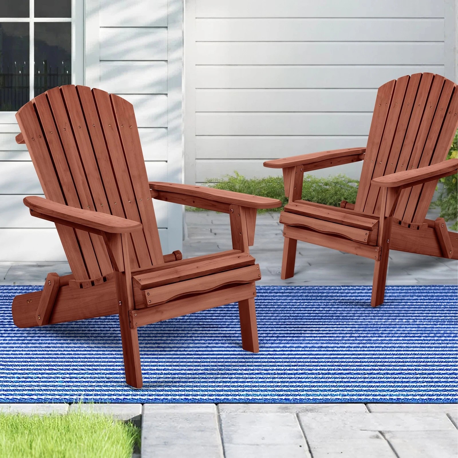 3 Alfordson 2x Outdoor Chairs Wooden Adirondack Patio Furniture Beach Garden - Brown, 3 of 9
