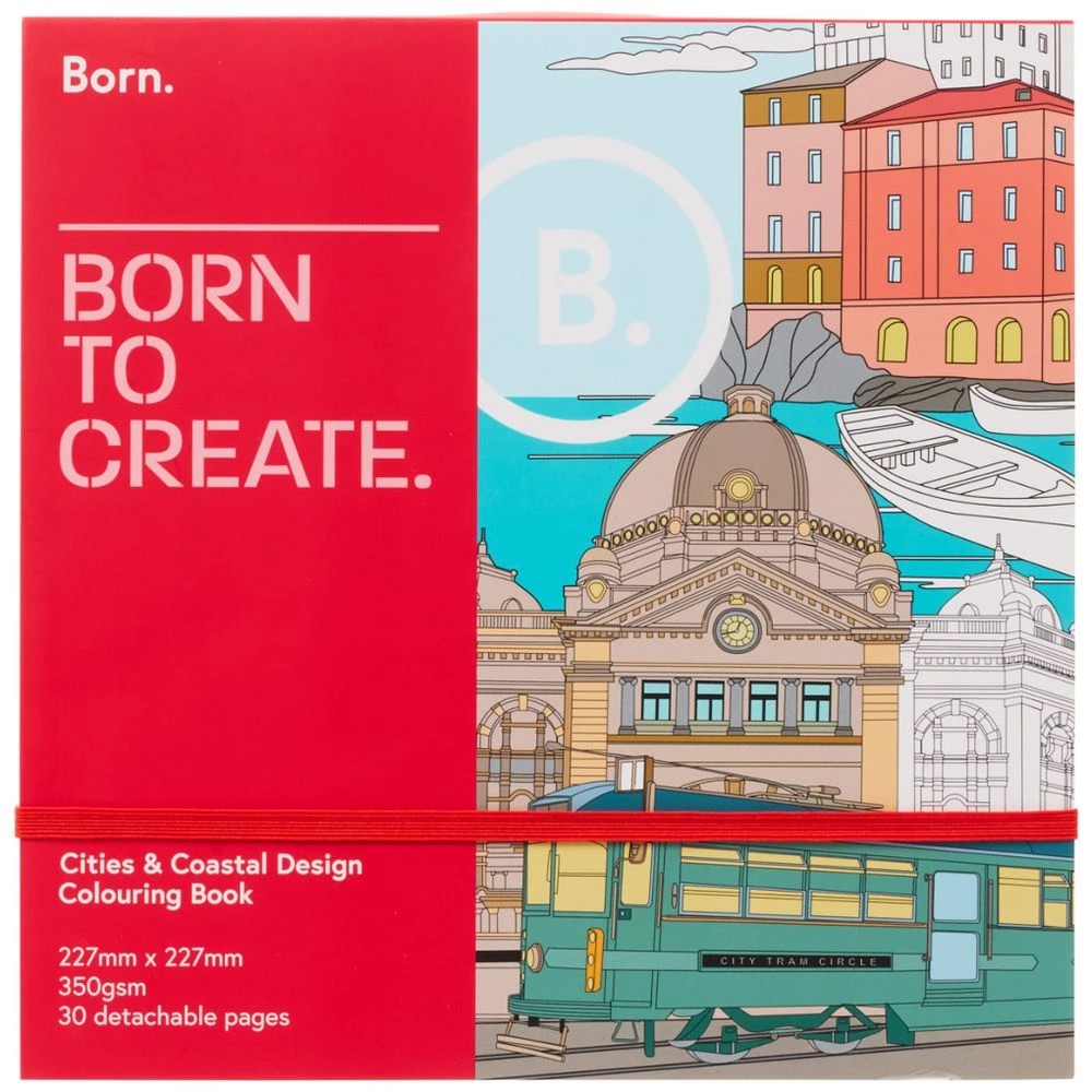 1 Born 9x9" Adult Colouring Book Coastal Cities, 1 of 4