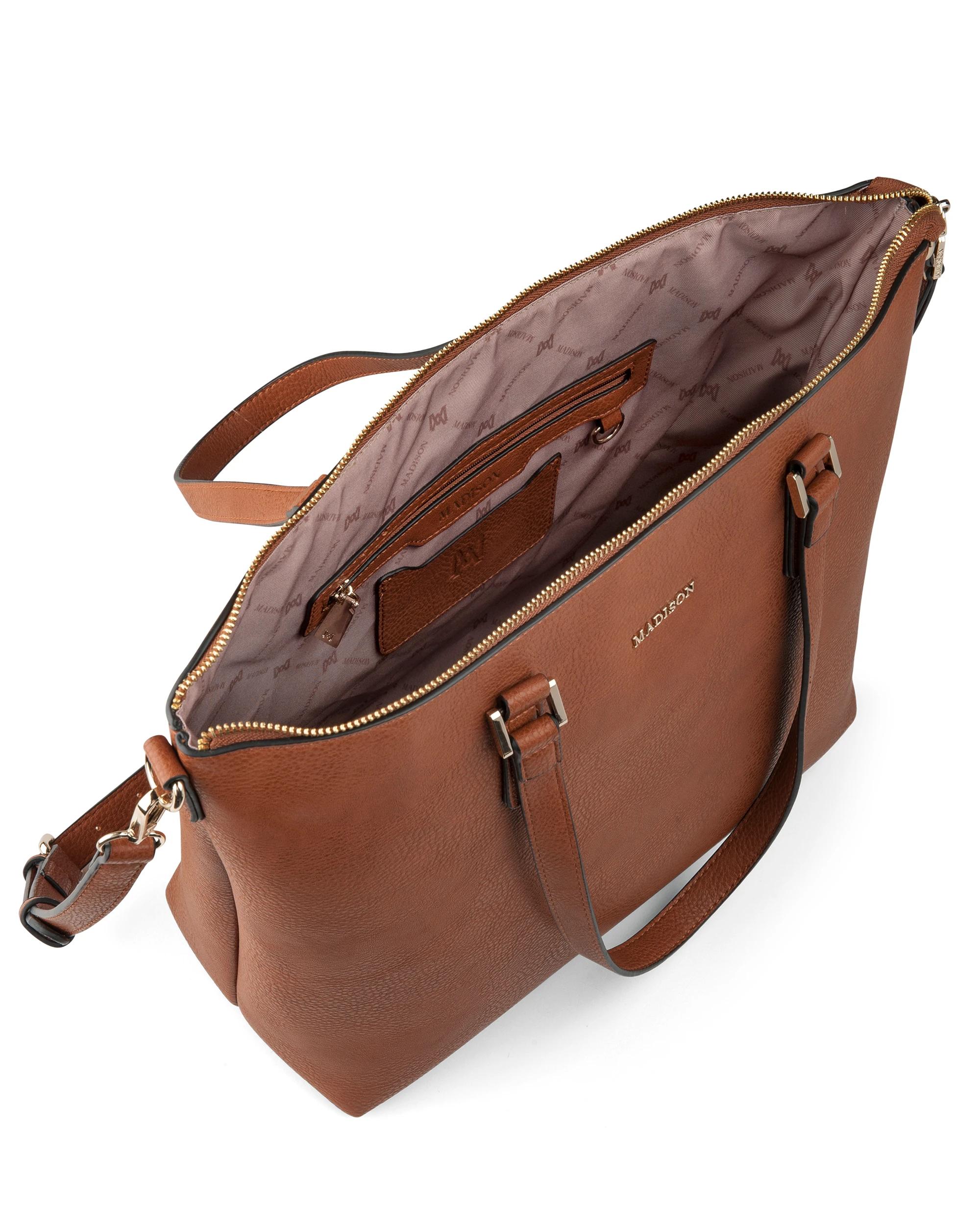 5 Madison Accessories Inga Large Tote Bag with Laptop Pocket DK TAN, 5 of 10