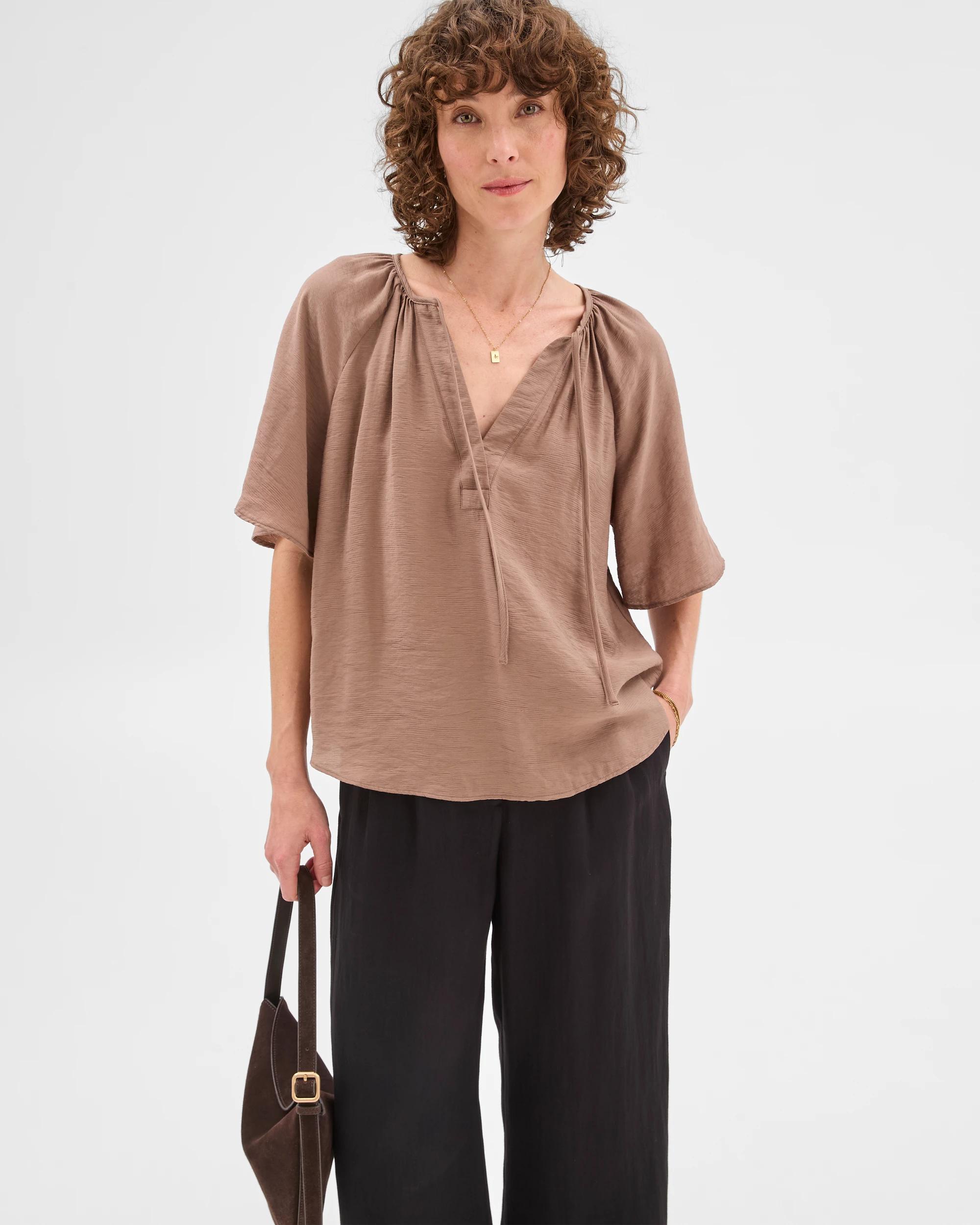 1 Flutter Sleeve Blouse - Preview MOCHA, 1 of 8