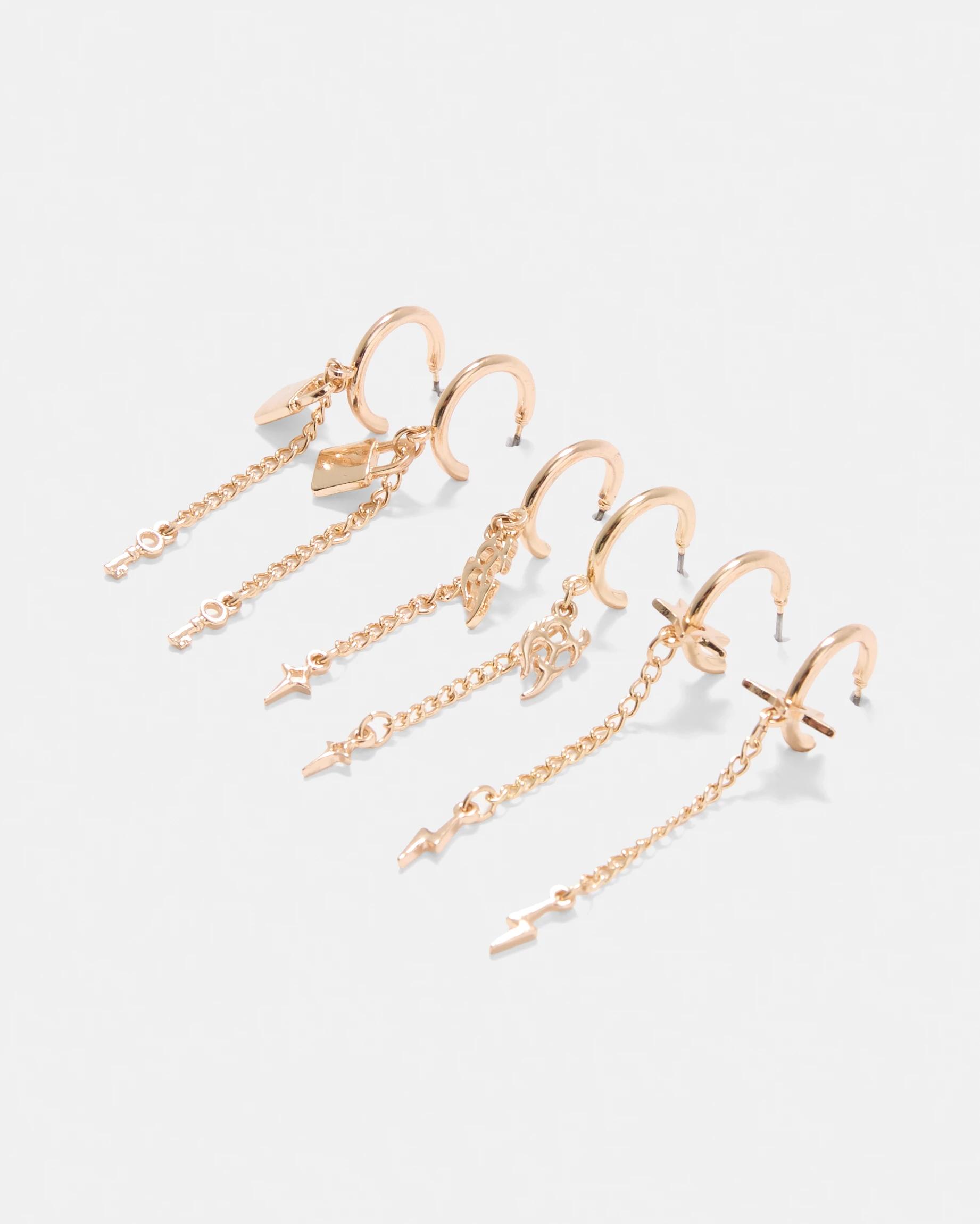 2 3 Pack Chain Hoop Earrings - Gold Tone Gold, 2 of 5