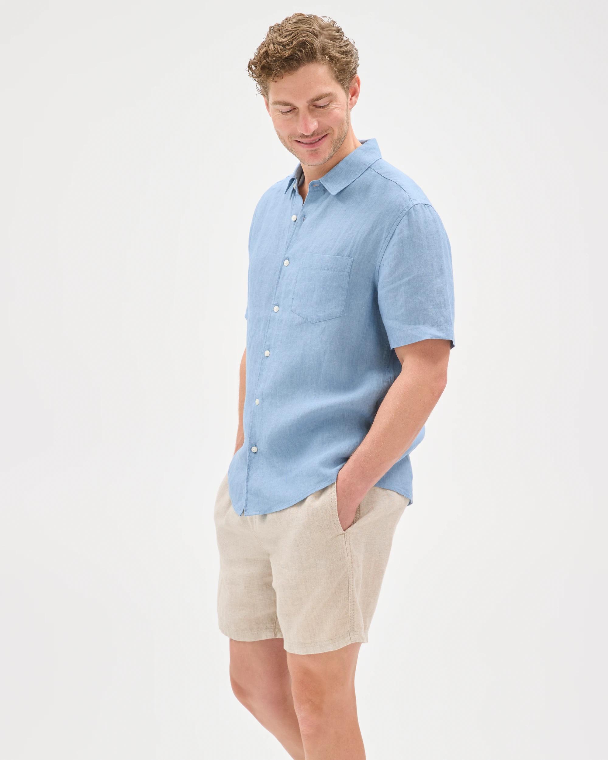 3 Target Man European Linen Short Sleeve Shirt DENIM BLUE, 3 of 6