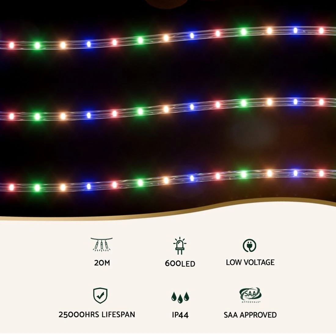 4 Jingle Jollys 20m Christmas Lights String Rope Light Decoration 600 Led LED String Lights Indoor Outdoor
 - multi, 4 of 6
