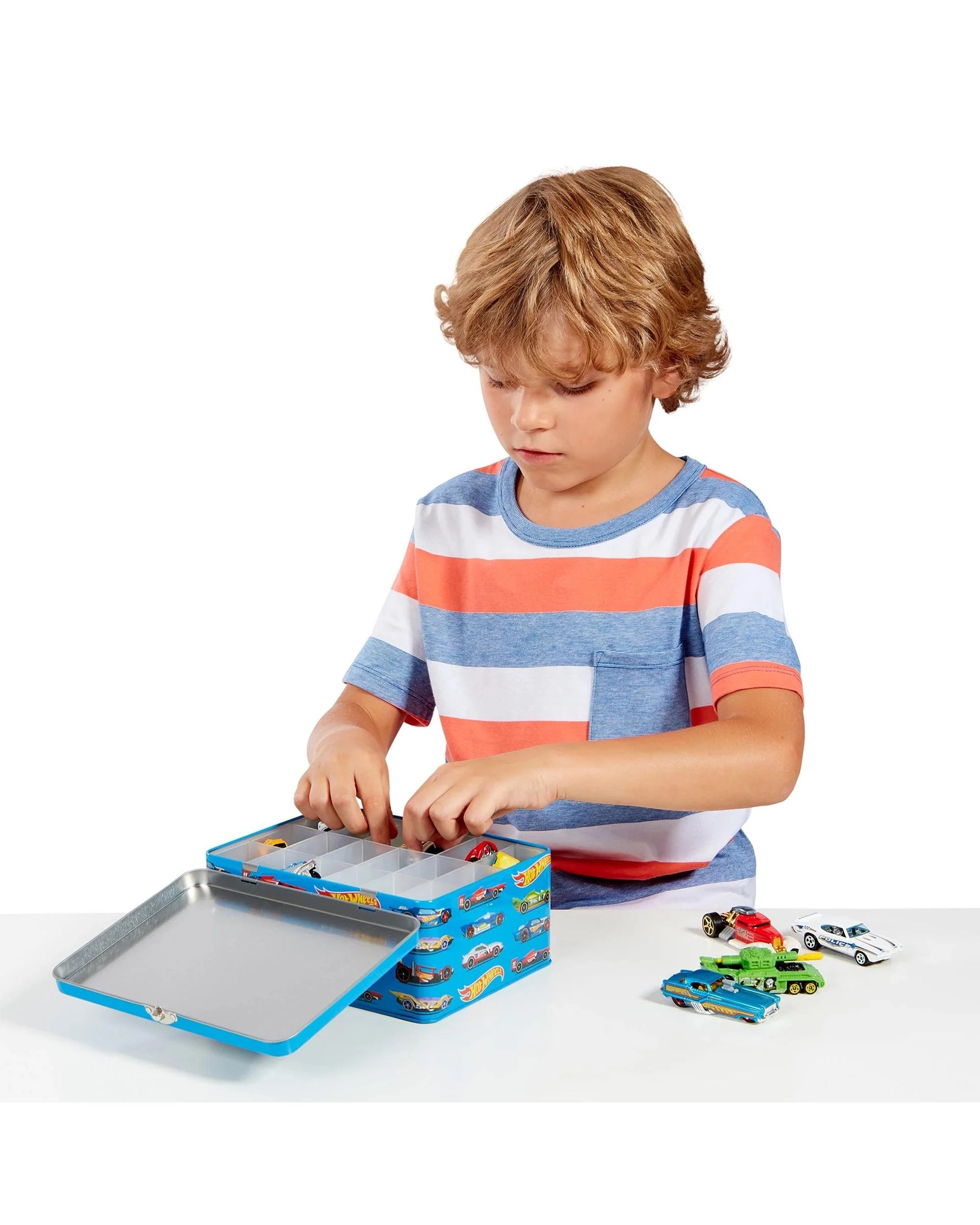 4 Theo Klein Hot Wheels Collector's Case Tin for 18 Cars - Blue, 4 of 5