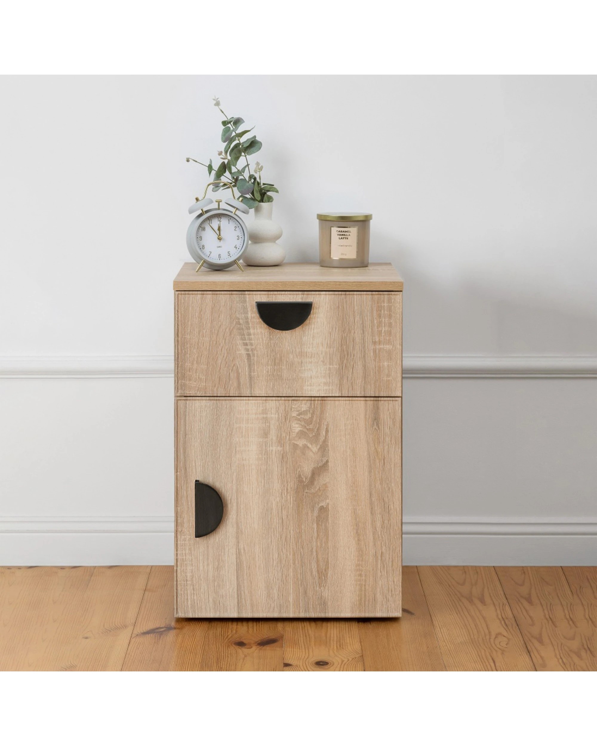2 European Cabinetry Porto Oak Slim Bedside Table Half Moon Handle - Natural, 2 of 4