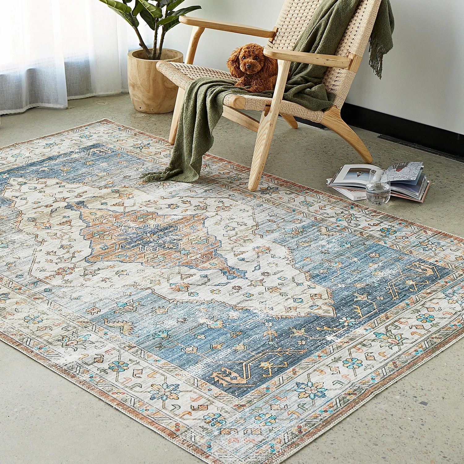 1 Common Ground Rugs Union Blair 220x150cm - Medium Washable Floor Rug - Blue, 1 of 6