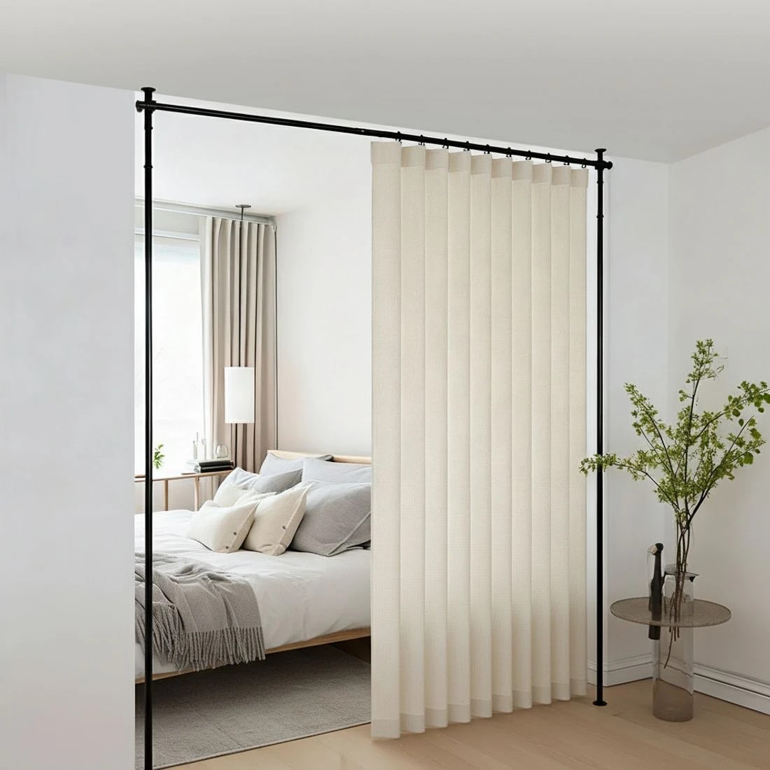 6 Artiss Room Divider Curtain Rod Extendable - Black, 6 of 8