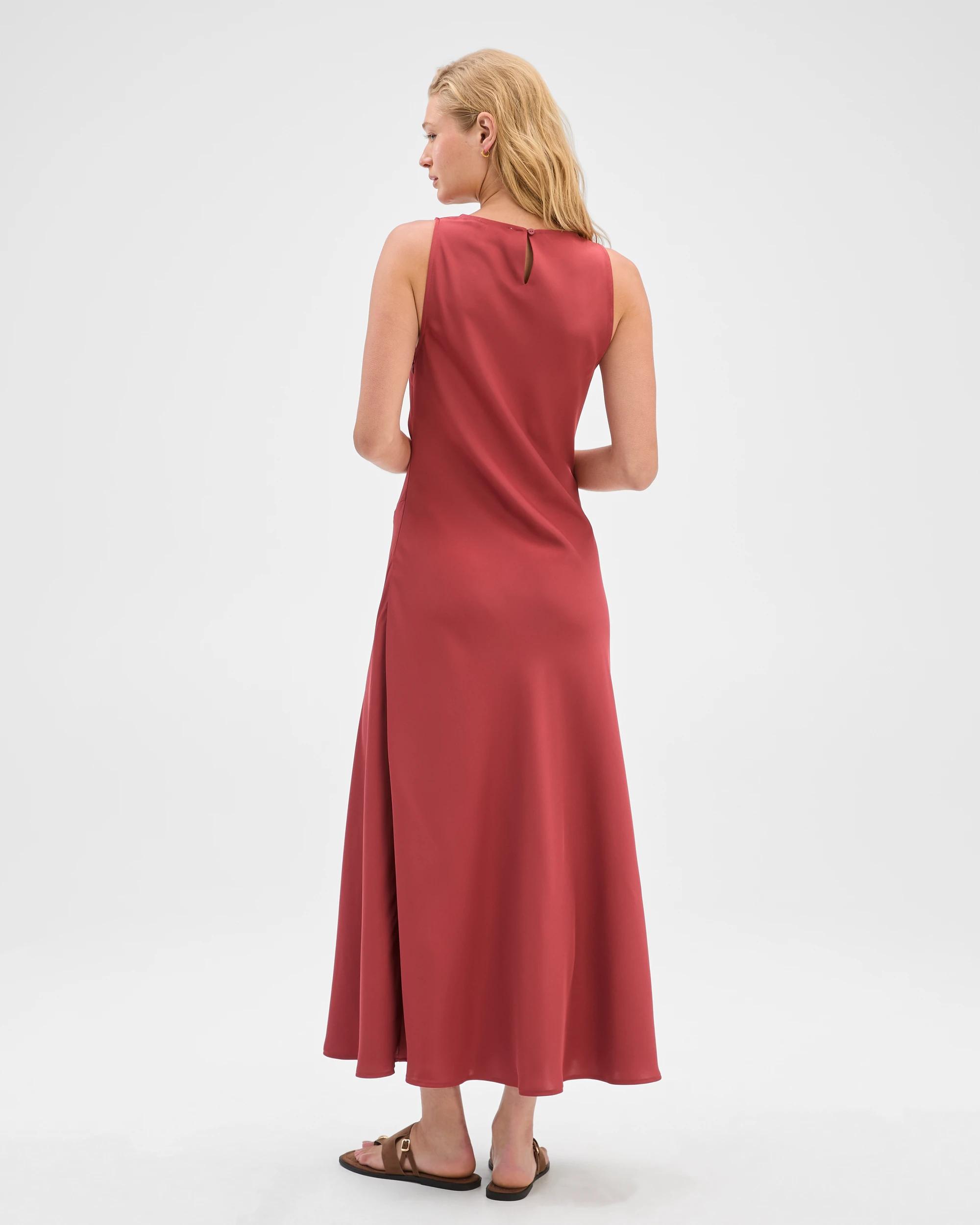 6 Preview Sleeveless Cowl Neck Asymmetric Hem Midi Dress POMEGRANATE, 6 of 7