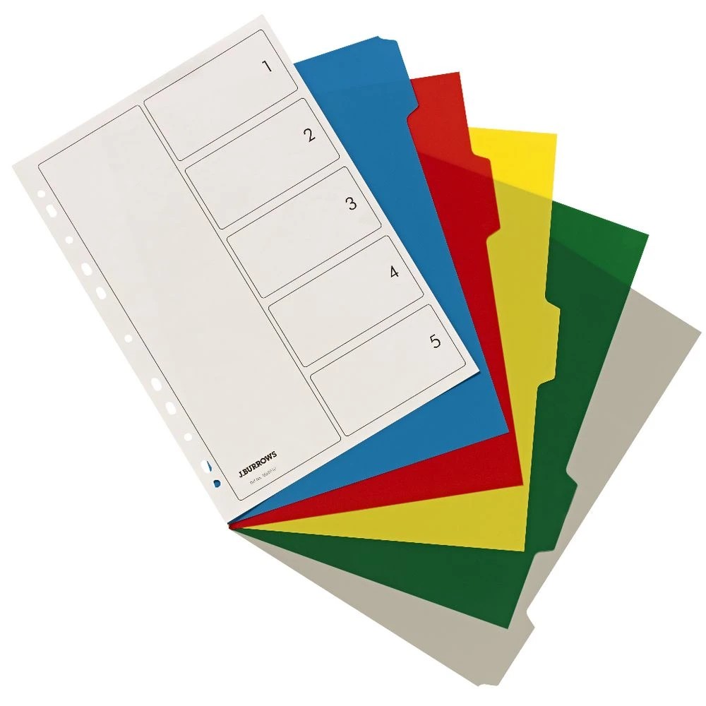 3 J.Burrows A4 5 Tab Dividers Polypropylene, 3 of 3
