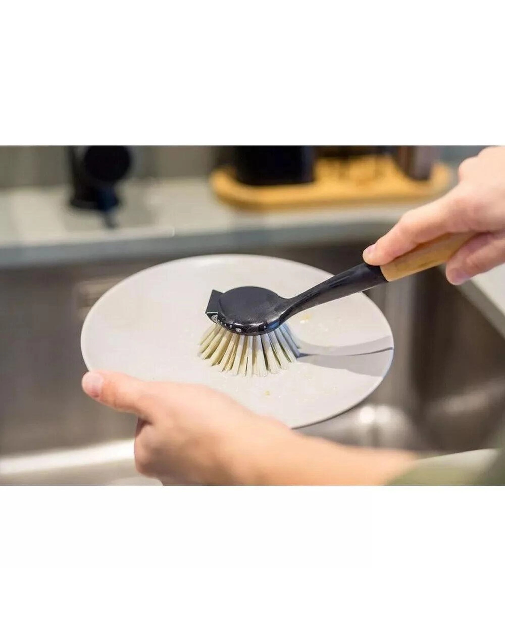 7 Vigar Vintage Bamboo 4 Piece Set  Sink Caddy Dish Brush Dispenser Black, 7 of 7