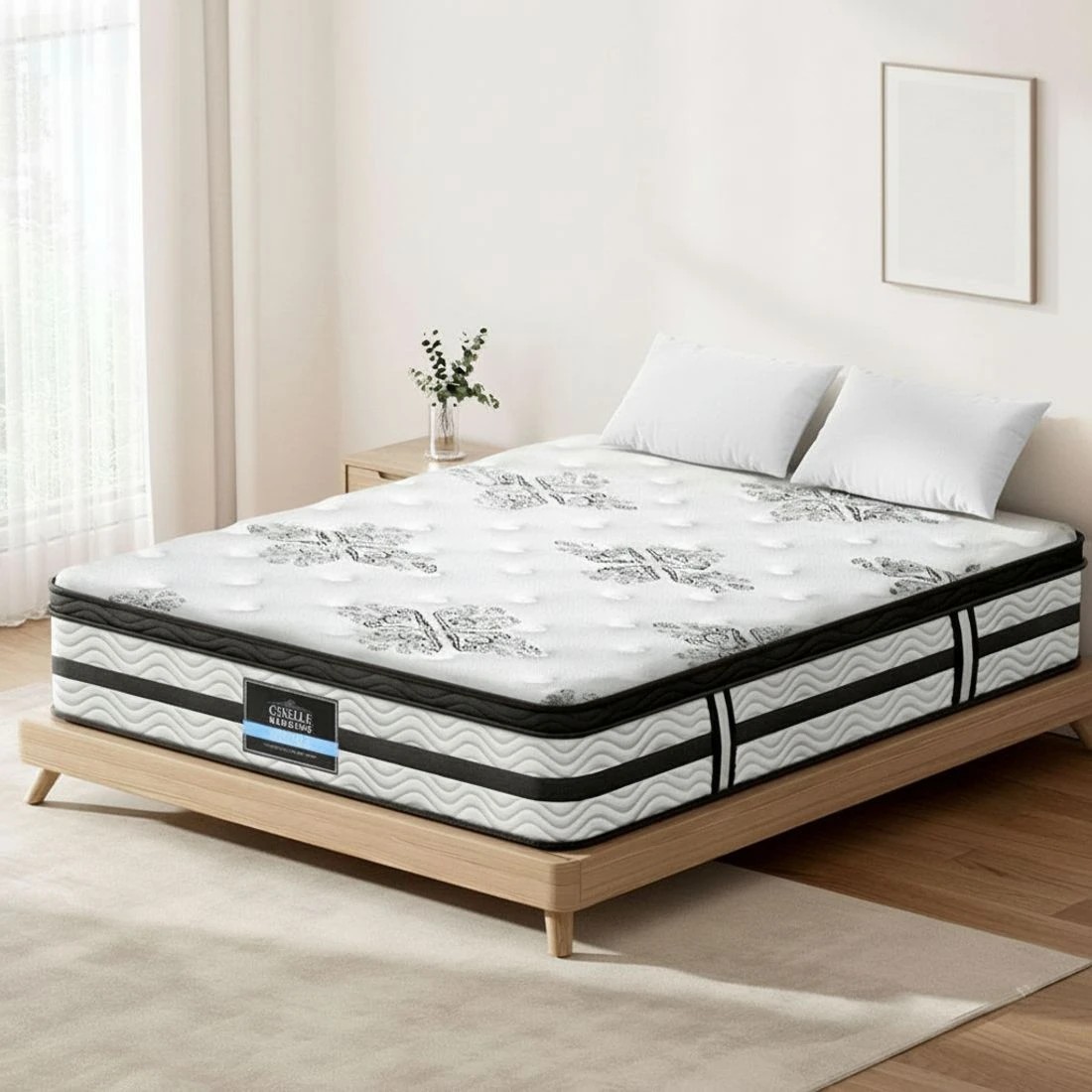1 Giselle Bedding 34cm Mattress Euro Top Pocket Spring Queen - White, 1 of 6