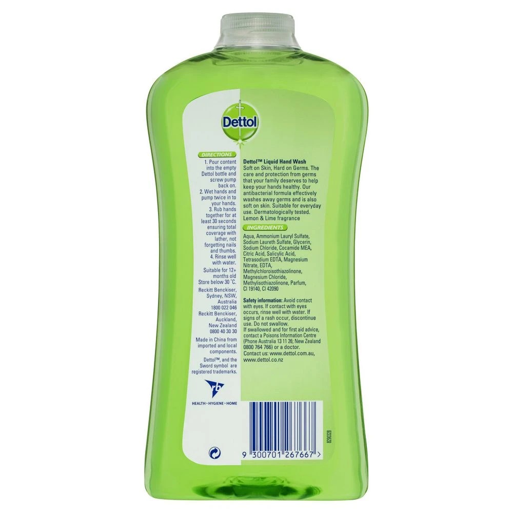 2 Dettol Antibacterial Liquid Hand Wash Refill Lemon Lime 950mL, 2 of 2