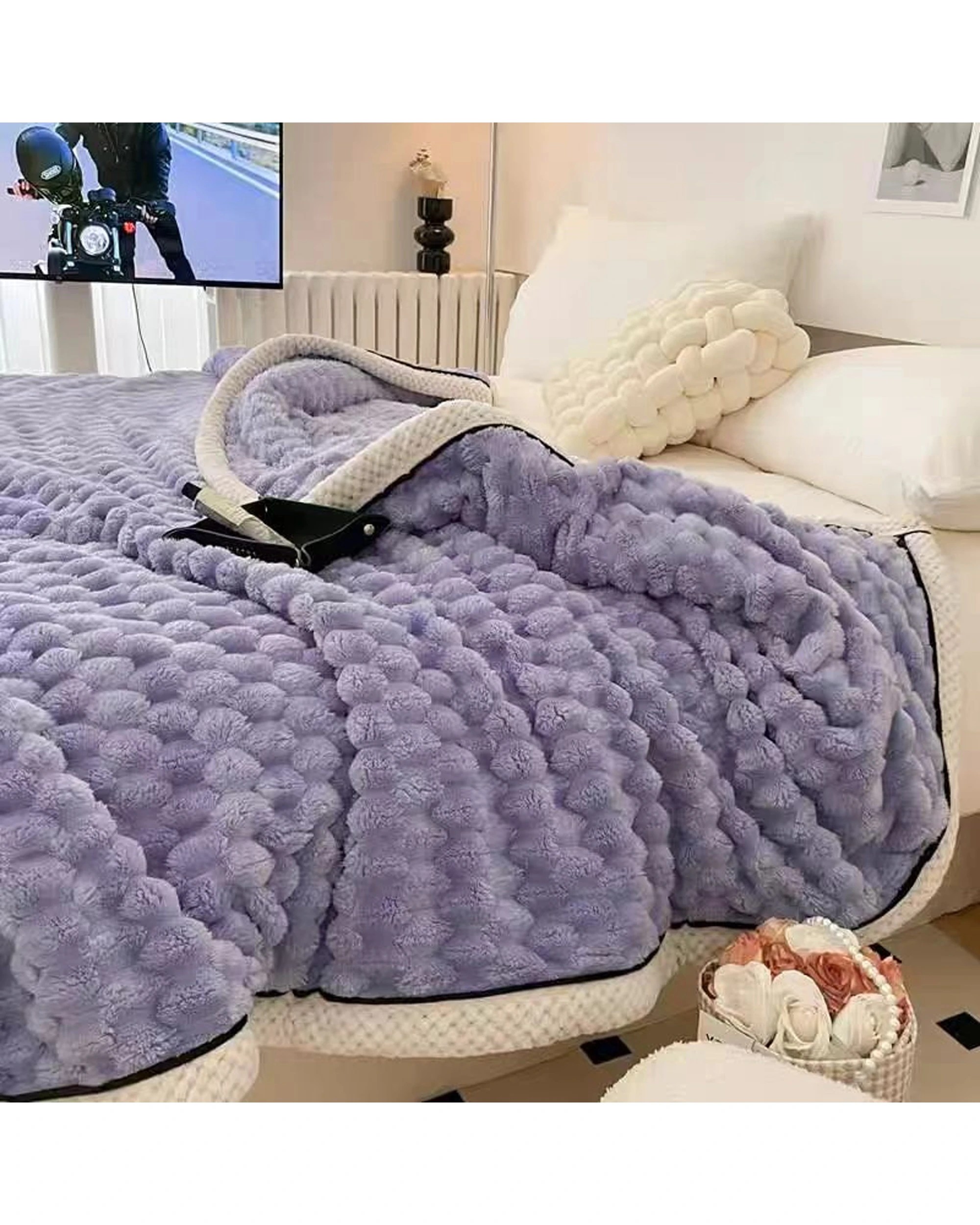 7 Cotton More Large Soft Microsherpa Bed Blanket Throw 200x230cm - Purple, 7 of 7
