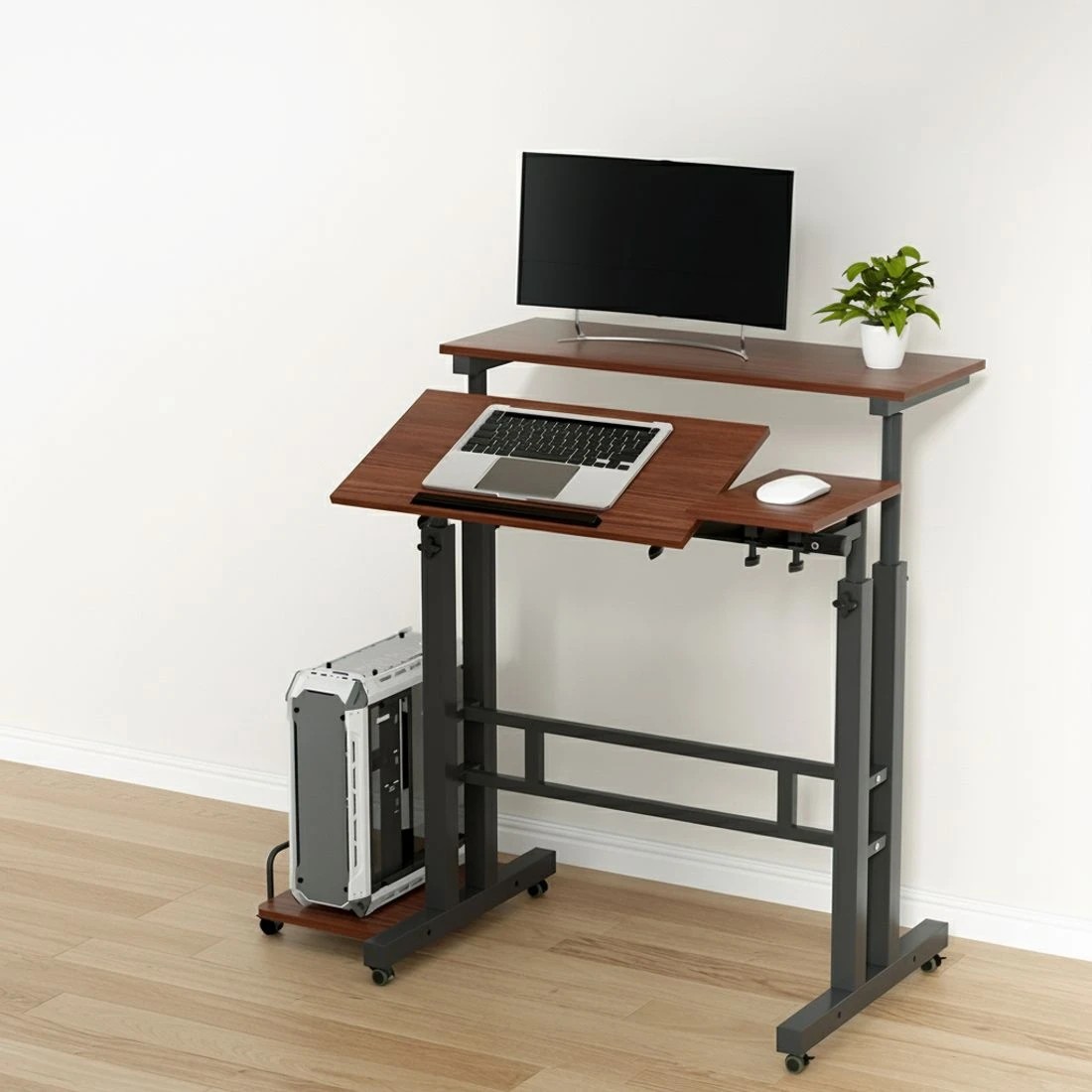 3 Artiss Laptop Desk Table Adjustable Dark Wood 80CM - Brown, 3 of 8