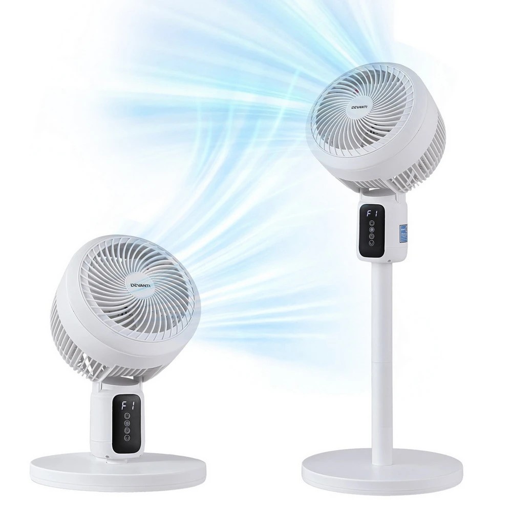 1 Devanti Pedestal Fan W/ Remote 3 Speed 12H Timer Height Adjustable Cooling Fan - Natural, 1 of 7