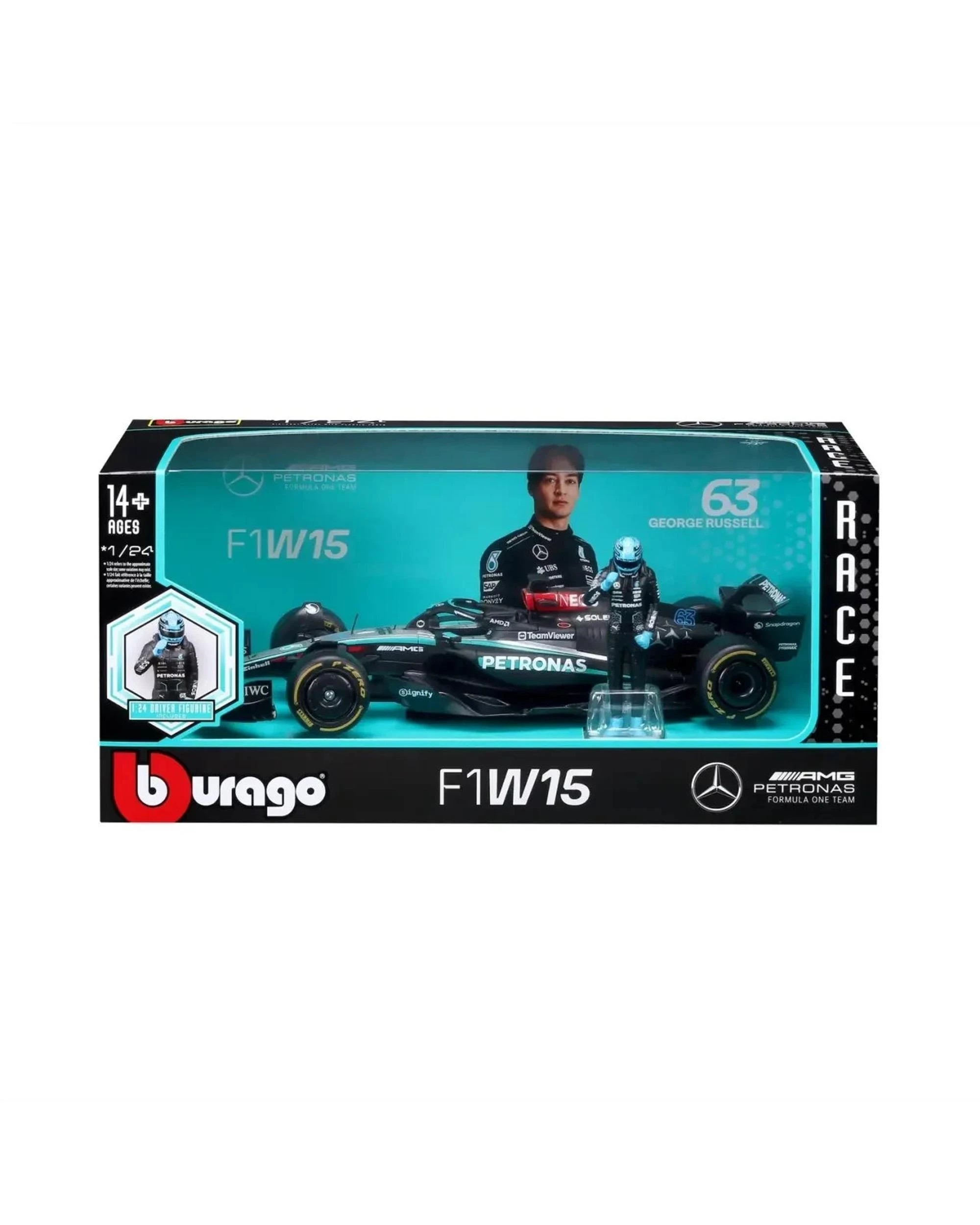 1 Bburago Formula Racing 1:24 2024 Mercedes AMG W15 #63 George Russell, 1 of 3