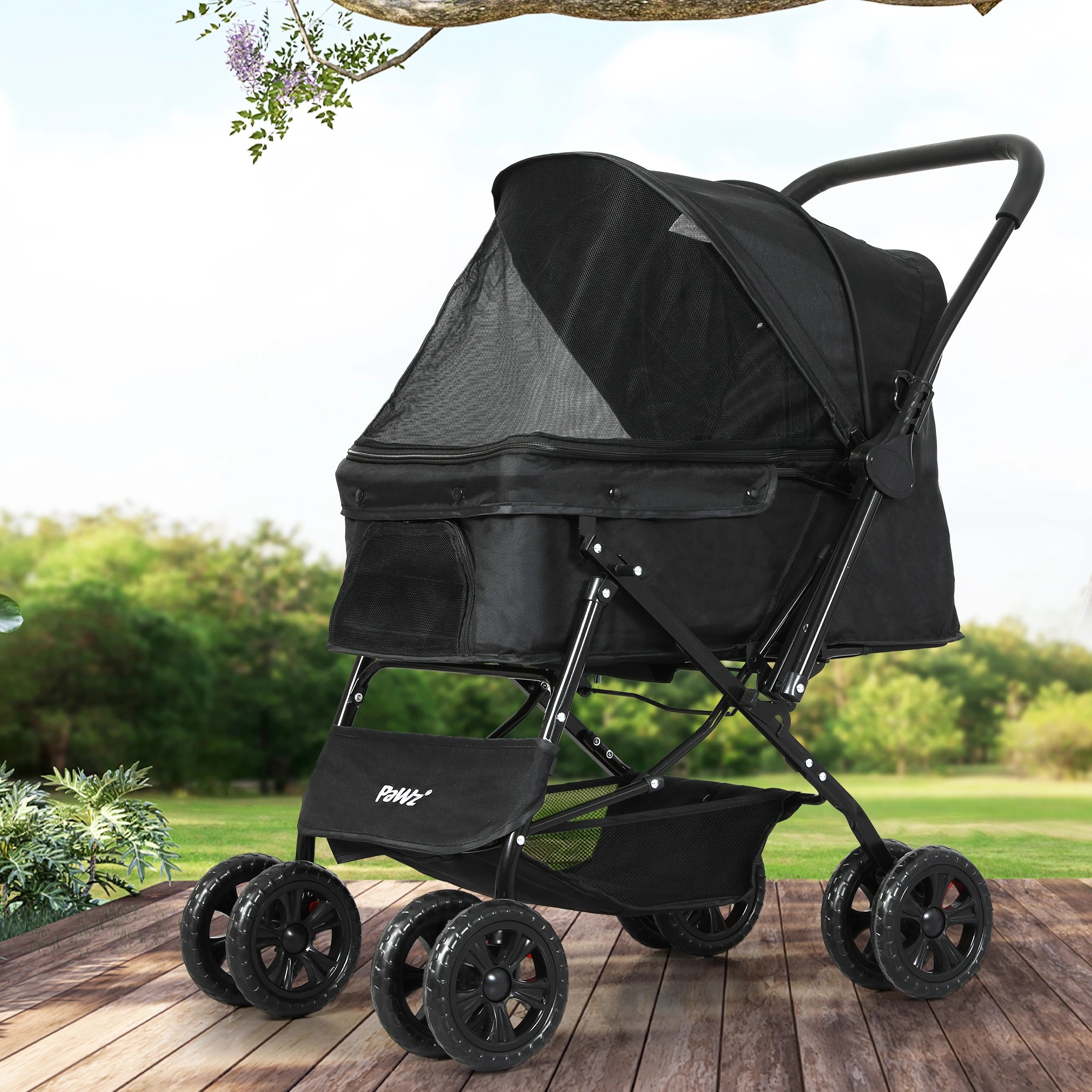 8 Pawz 4 Wheel Pet Stroller High View Reversible Handlebar In - Black, 8 of 8