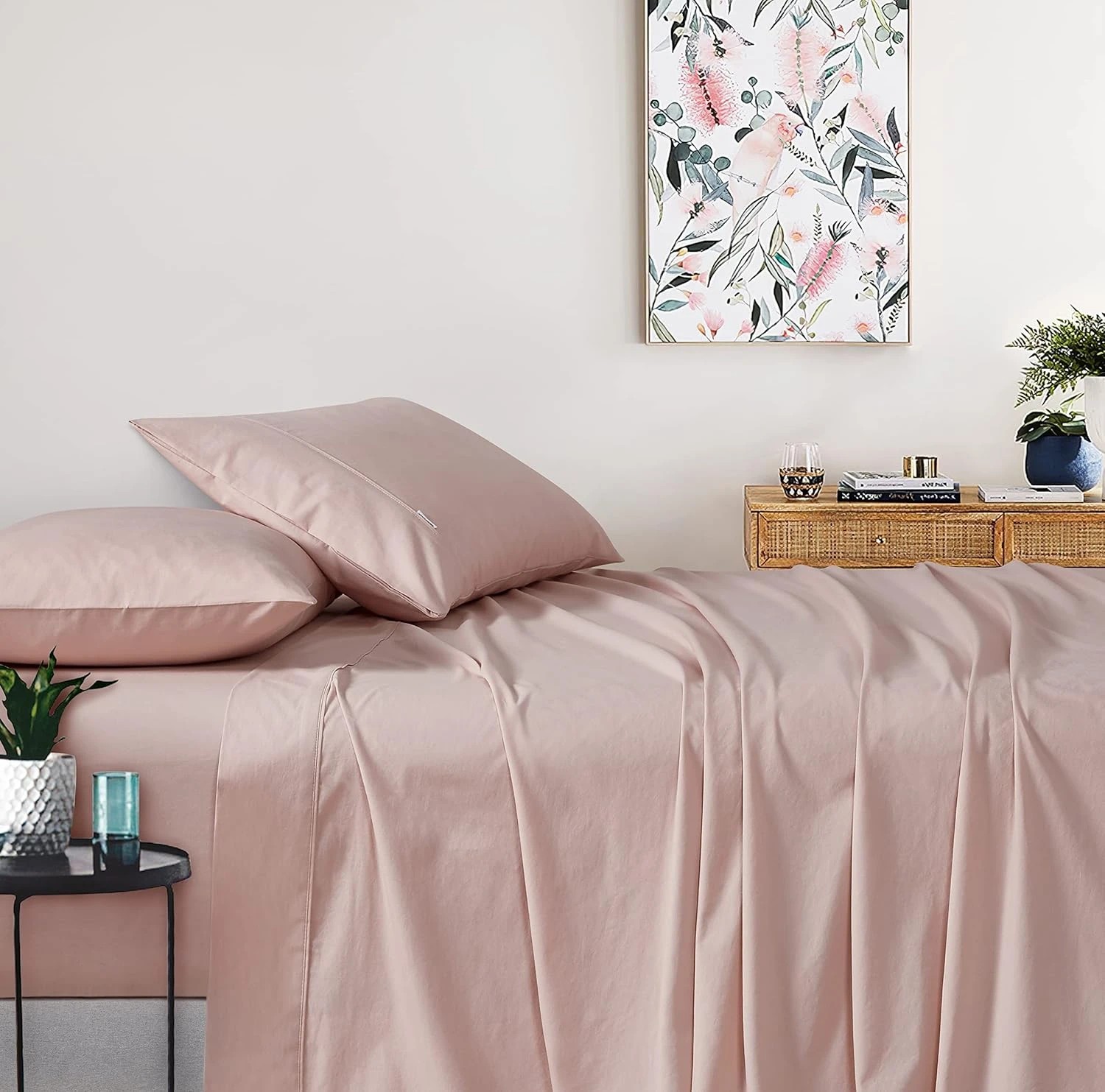 1 Gioia Casa Vintage Washed Cotton Sheet Set Soft Breathable - King Bed - Pink, 1 of 4