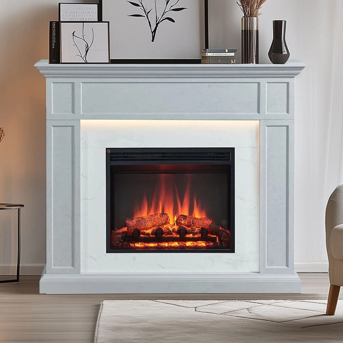 1 Moda Living Pearl Electric Fireplace Heater Cement Grey Mantel Suite - Grey, 1 of 1