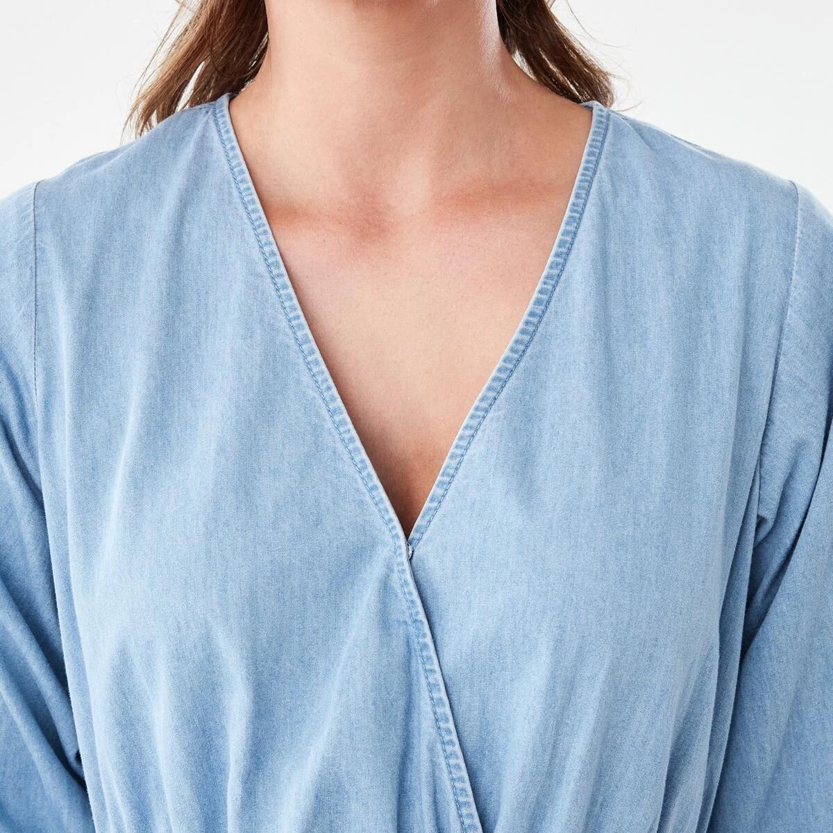 5 Short Sleeve Wrap Chambray Midi Dress Light Wash, 5 of 7