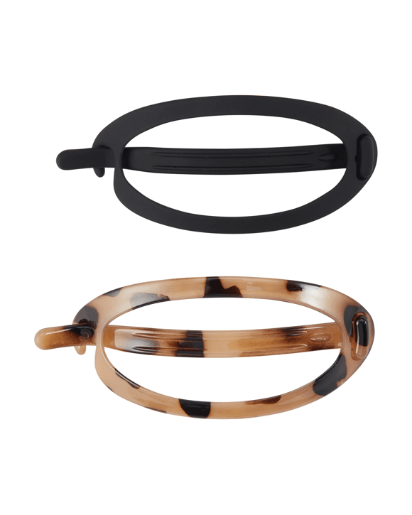 OXX Haircare 2 Piece Black and Tort Oval Clip