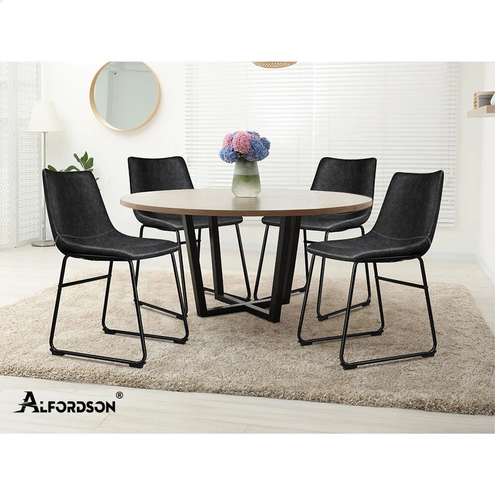 9 Alfordson 2x Dining Chairs Kitchen Lounge Cafe Seat Retro PU Leather - Black, 9 of 10