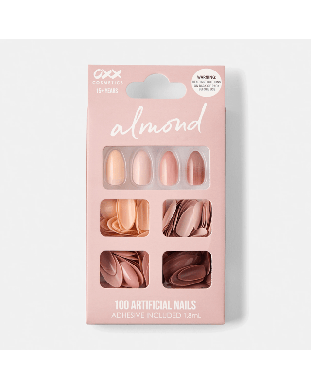 OXX Cosmetics 100 Pack Artificial Nails with Adhesive - Almond Shape, 