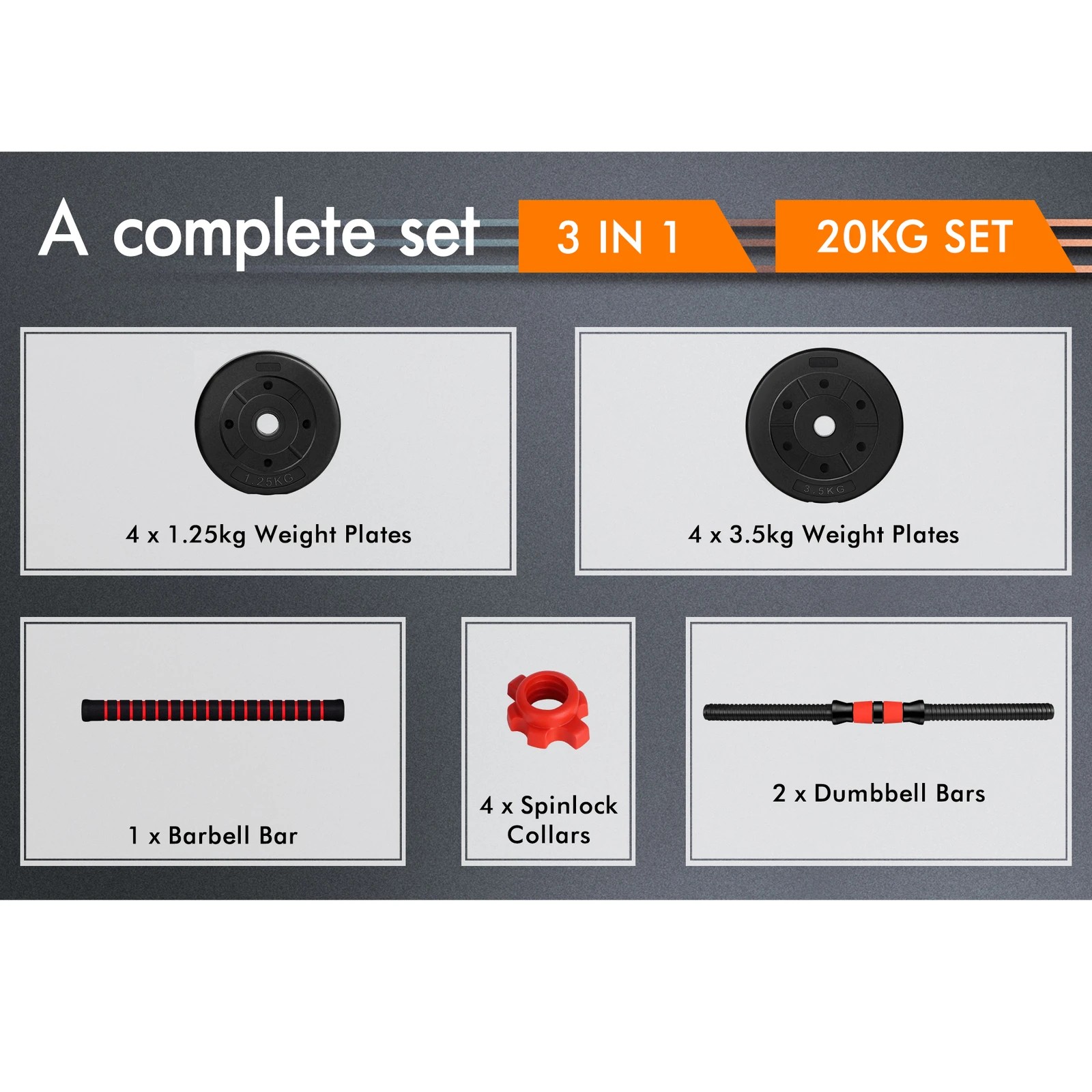 5 Black Lord Dumbbell Set 4in1 Adjustable Barbell 20kg, 5 of 8