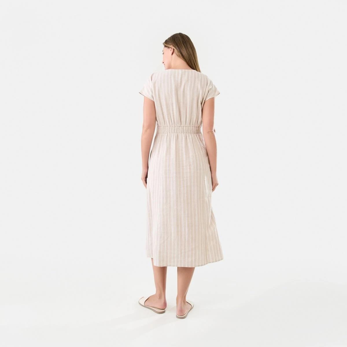 3 Short Sleeve Button Down Tea Midi Dress Gia Stripe, 3 of 9