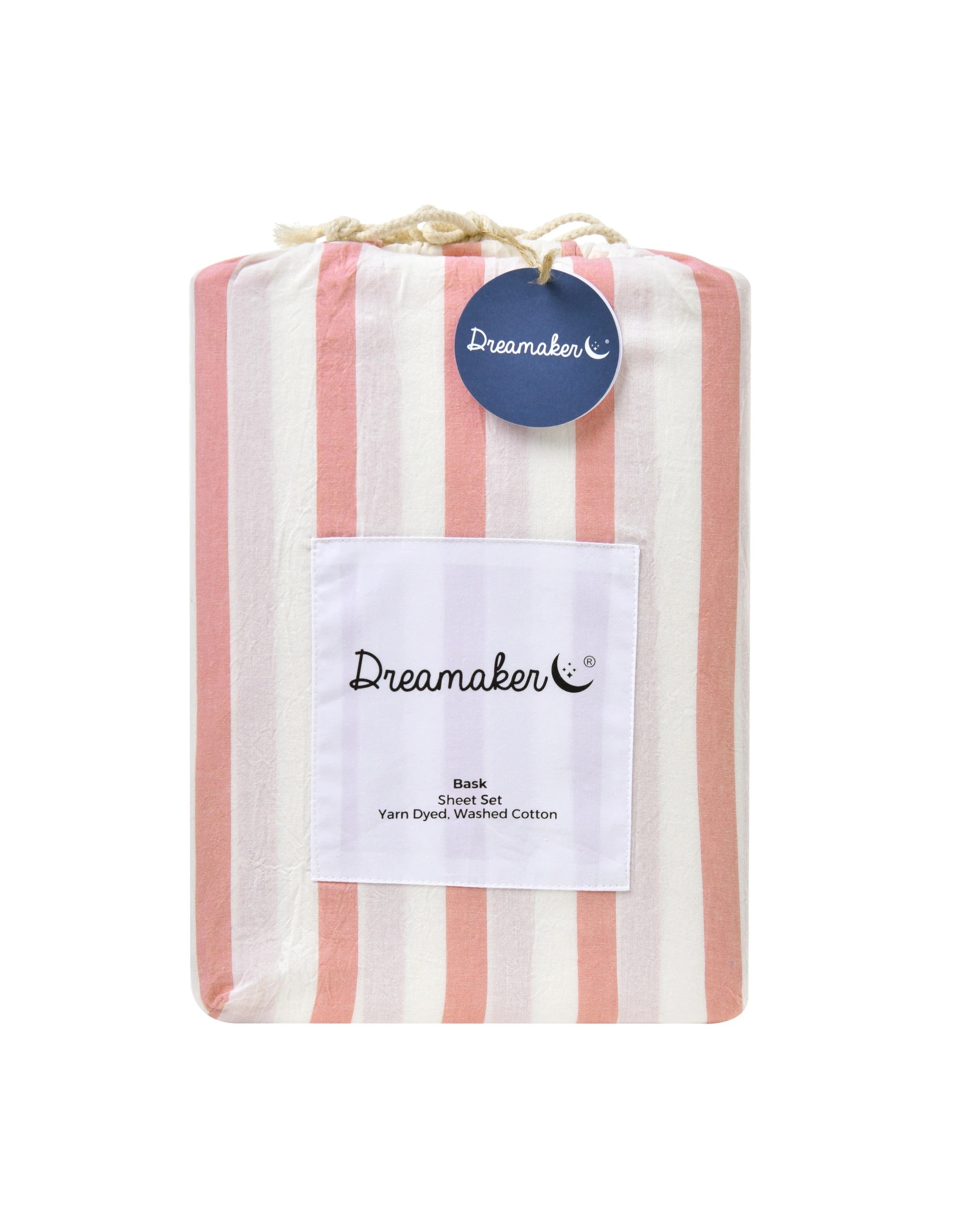 7 Dreamaker Bask Yarn Dyed Washed Cotton Striped Sheet Set - Single Bed - Coral, 7 of 7