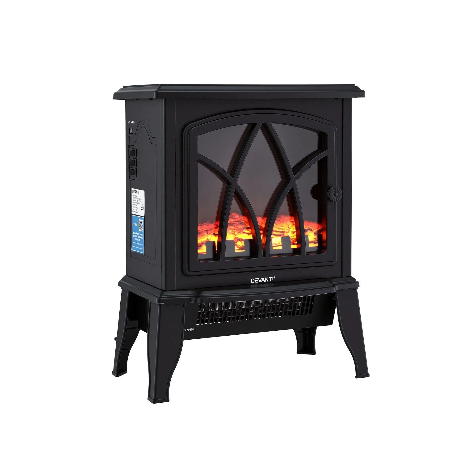 3 Devanti 2000W Electric Fireplace Heater Stove Freestanding 3D Flame Effect Indoor - Black, 3 of 4