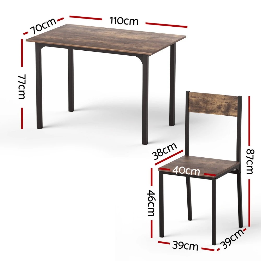 2 Artiss Dining Table and Chairs Set of 5 Compact Kitchen Furniture Rustic - Multi, 2 of 7