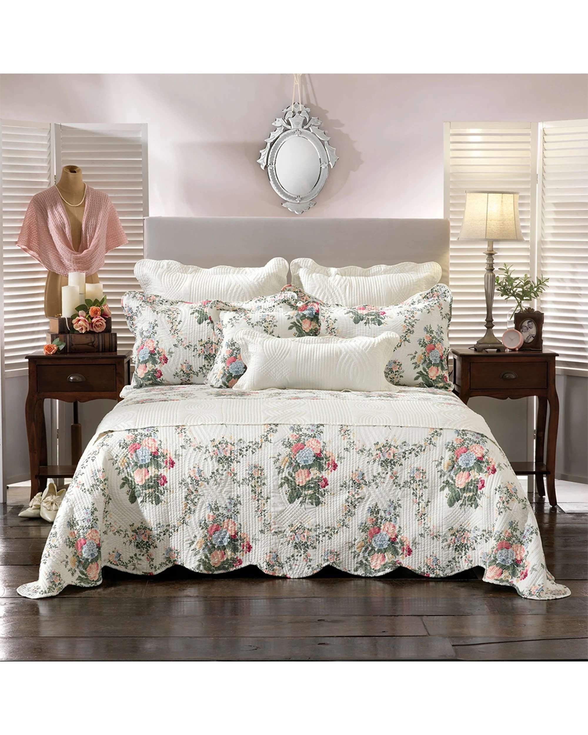 1 Bianca Rosedale Bedspread Set - Double Bed - Green, 1 of 3